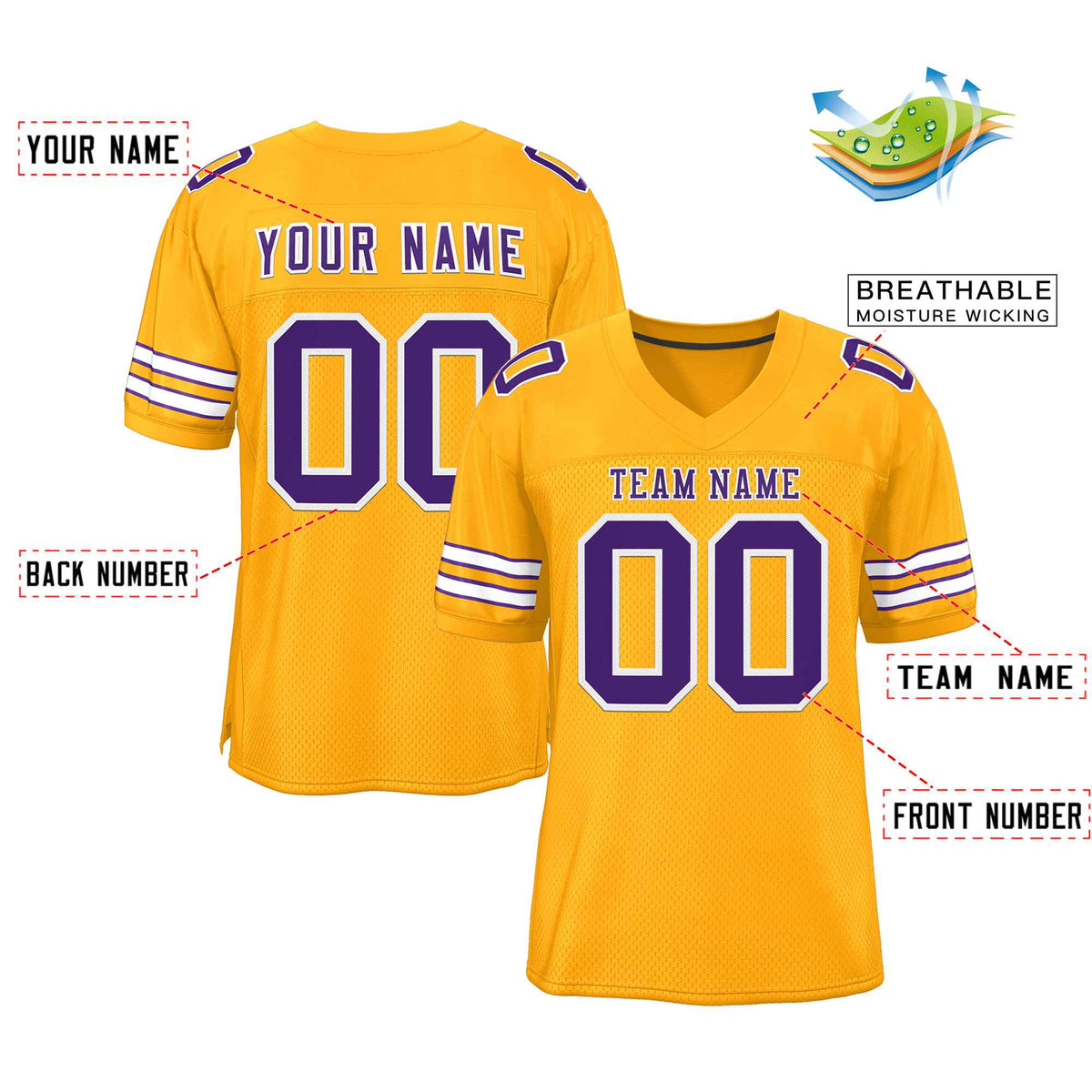 Custom Gold Purple-White Classic Style Authentic American Football Jersey| KXKSHOP
