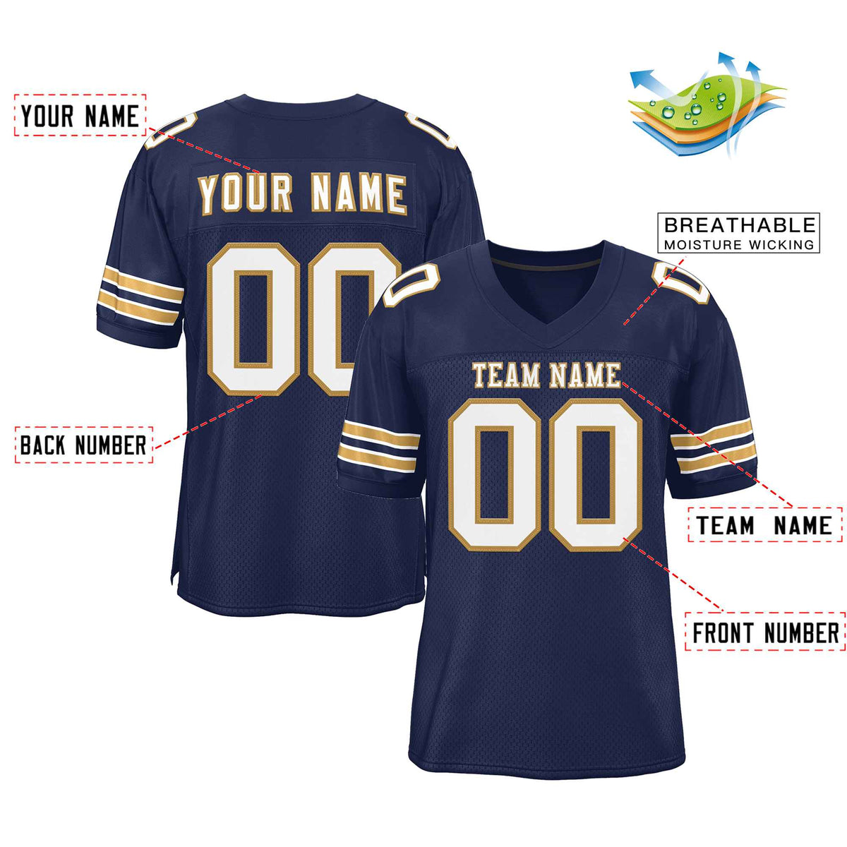 Custom Navy White-Old Gold Classic Style Authentic American Football Jersey| KXKSHOP