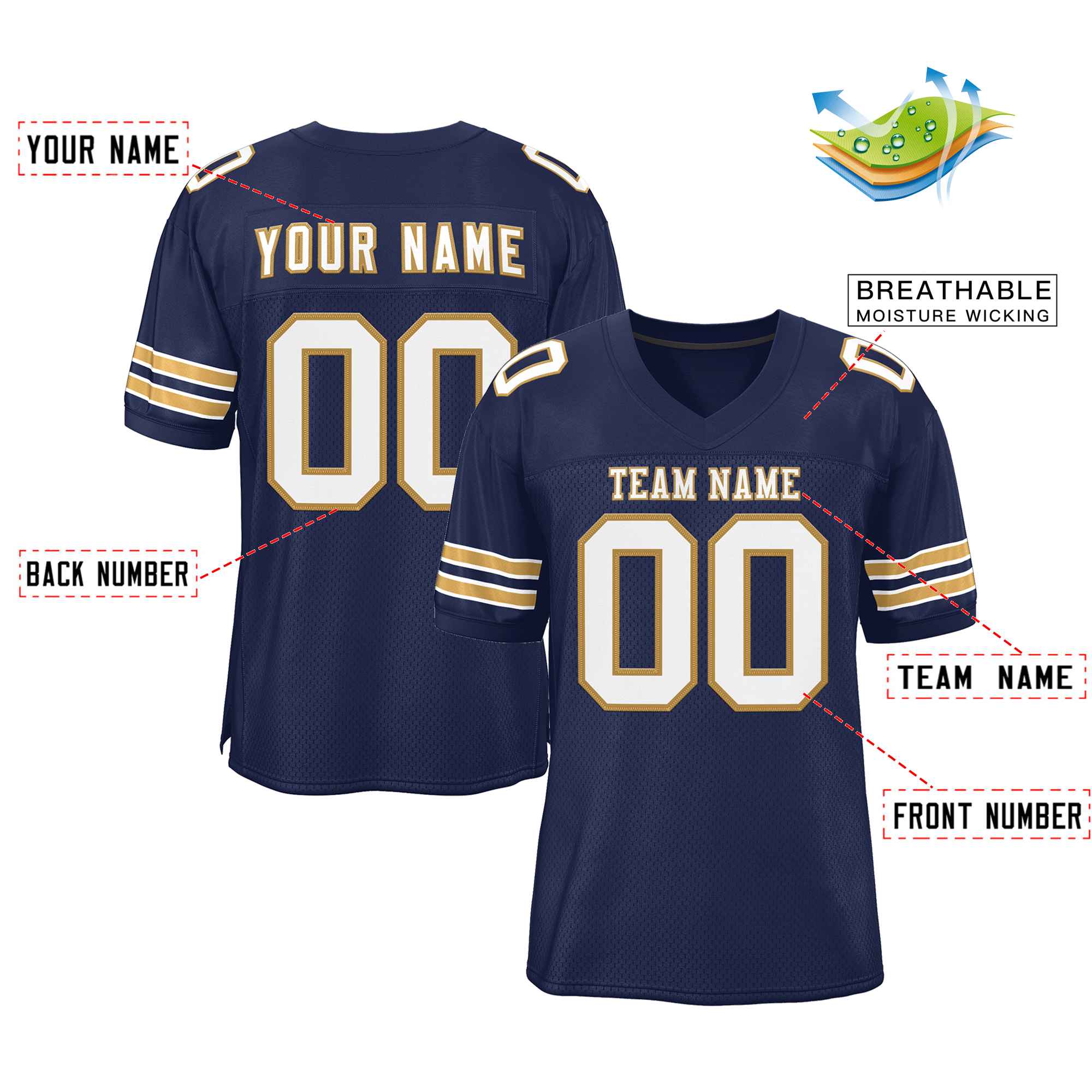 Custom Navy White-Old Gold Classic Style Authentic American Football Jersey| KXKSHOP