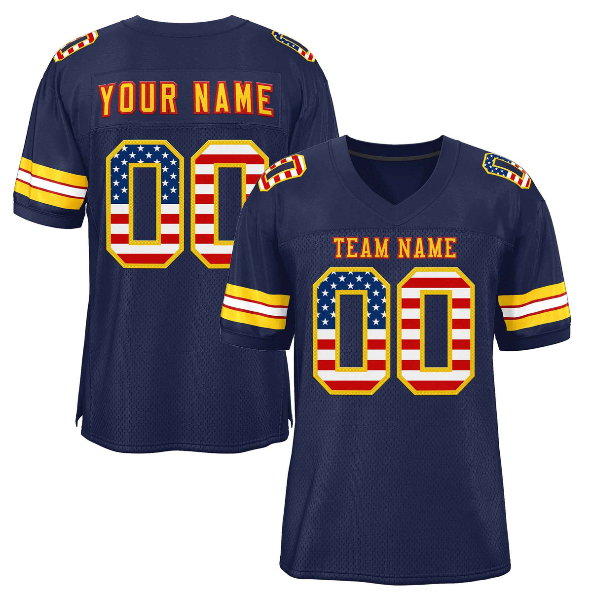 Custom Navy Gold-Red Classic Style Authentic American Football Jersey| KXKSHOP