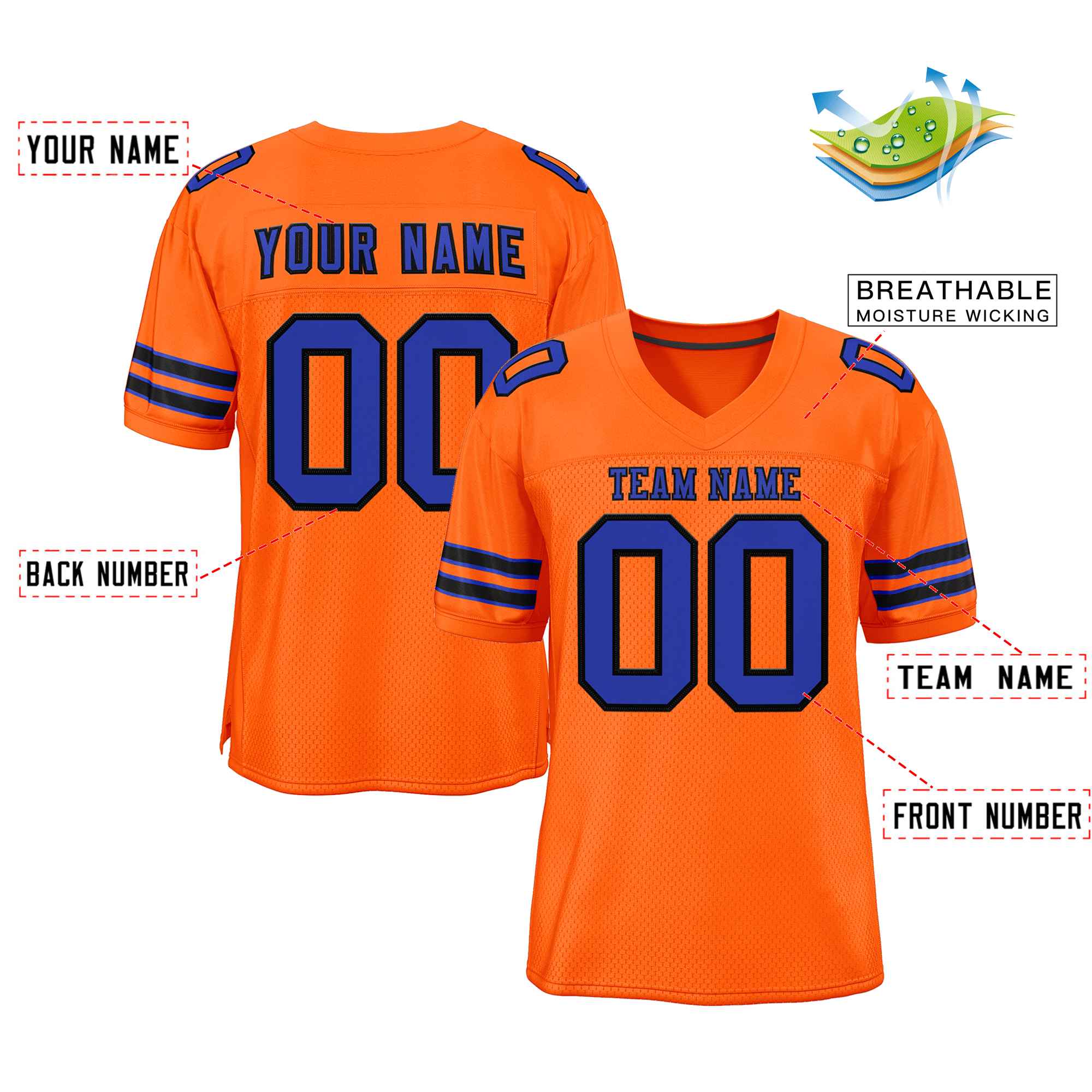 Custom Orange Royal-Black Classic Style Authentic American Football Jersey| KXKSHOP
