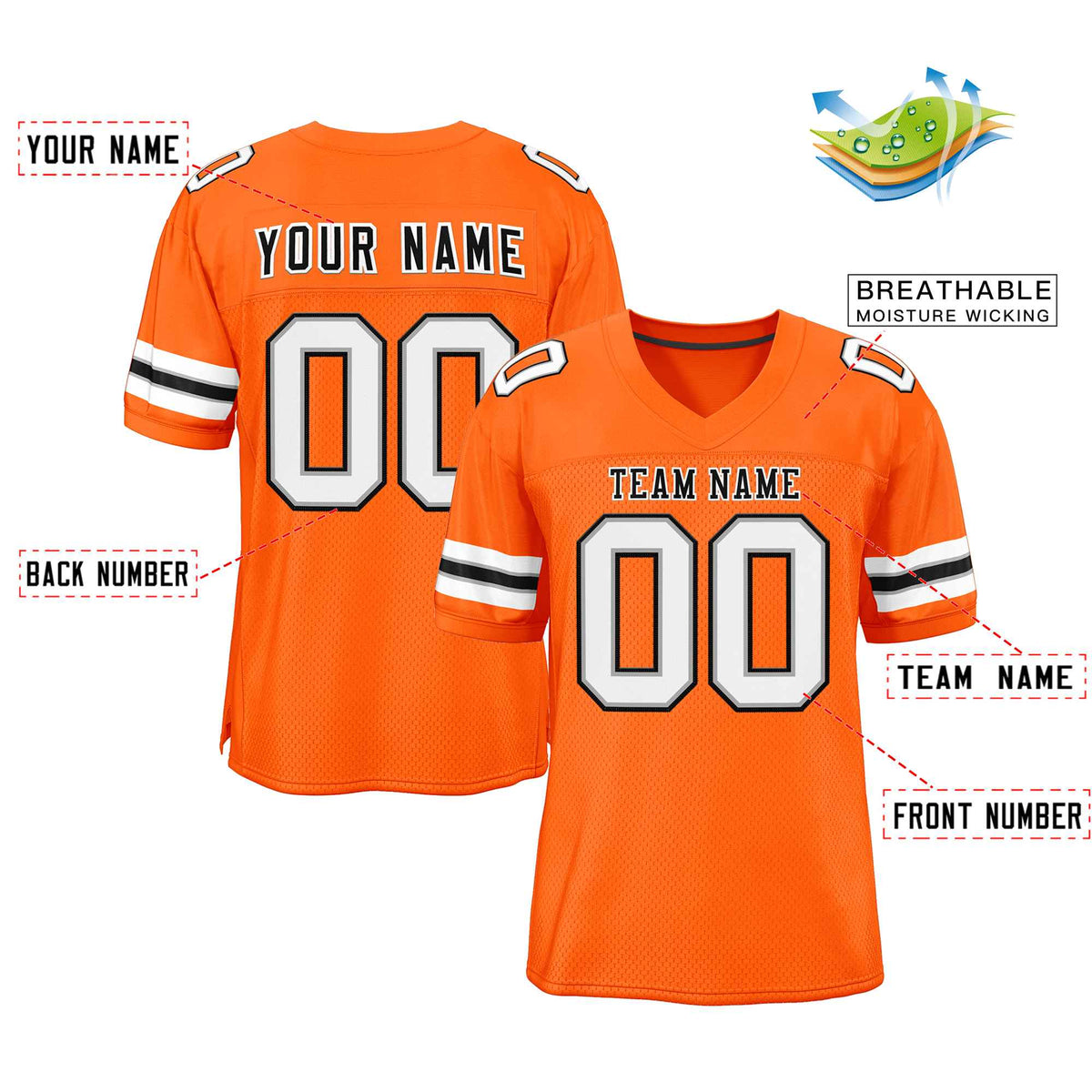 Custom Orange Black-White Classic Style Authentic American Football Jersey| KXKSHOP