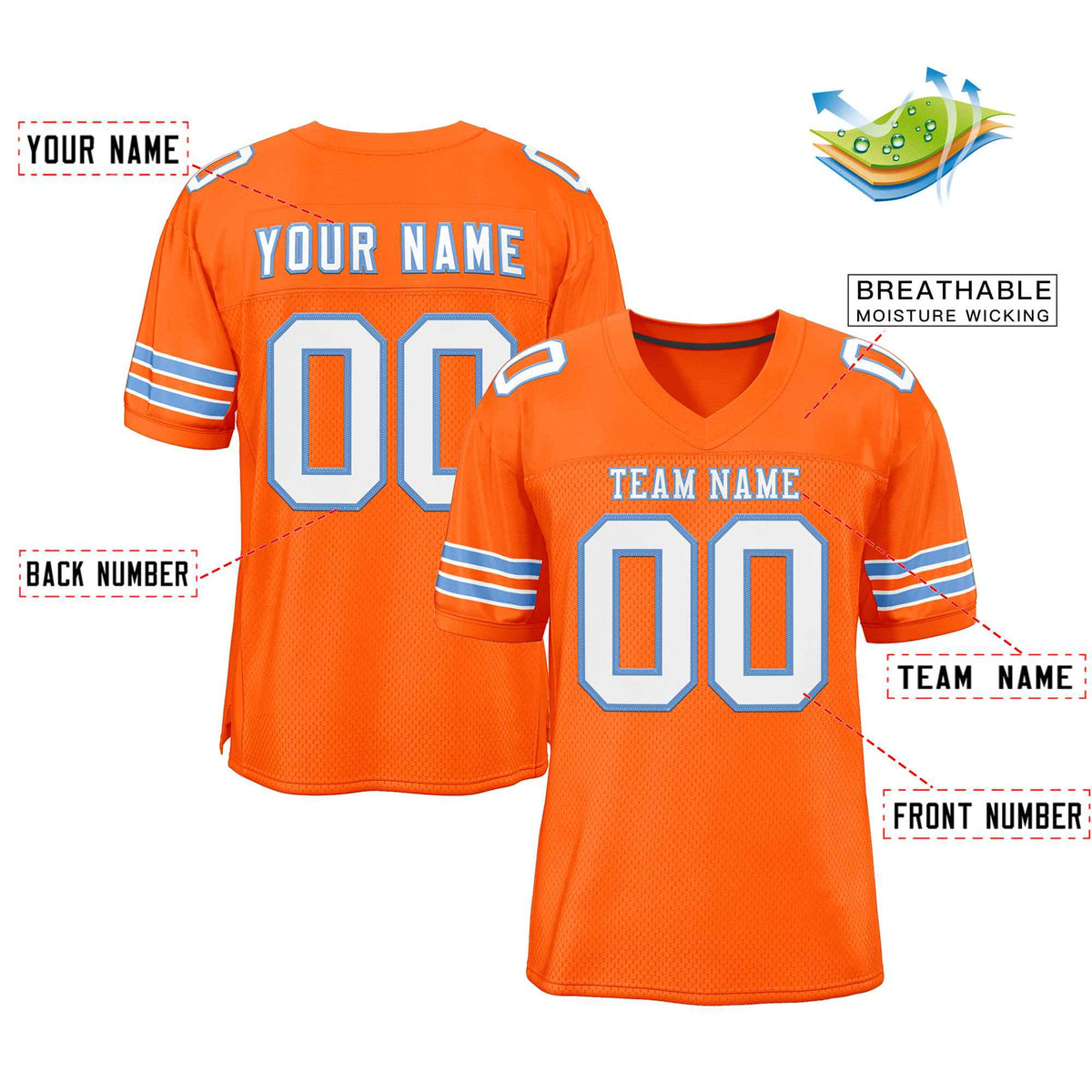 Custom Orange White-Light Blue Classic Style Authentic American Football Jersey| KXKSHOP