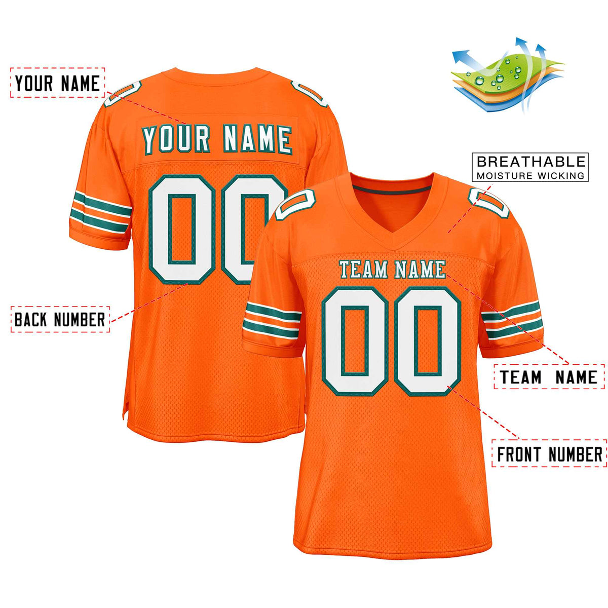 Custom Orange White-Kelly Green Classic Style Authentic American Football Jersey| KXKSHOP