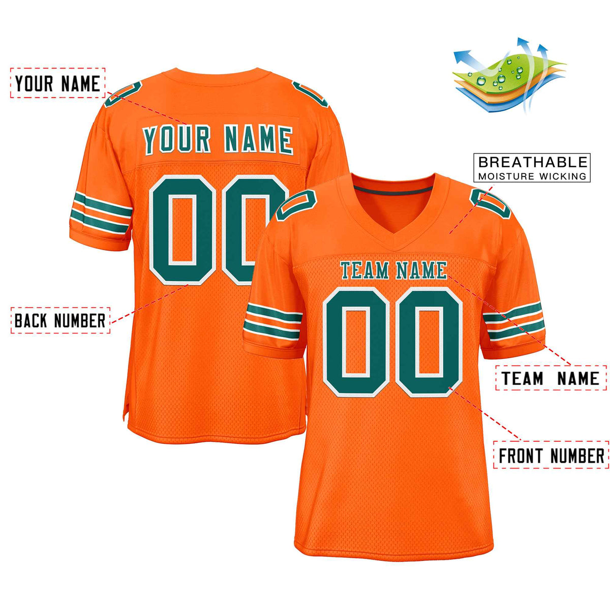 Custom Orange Aqua-White Classic Style Authentic American Football Jersey| KXKSHOP