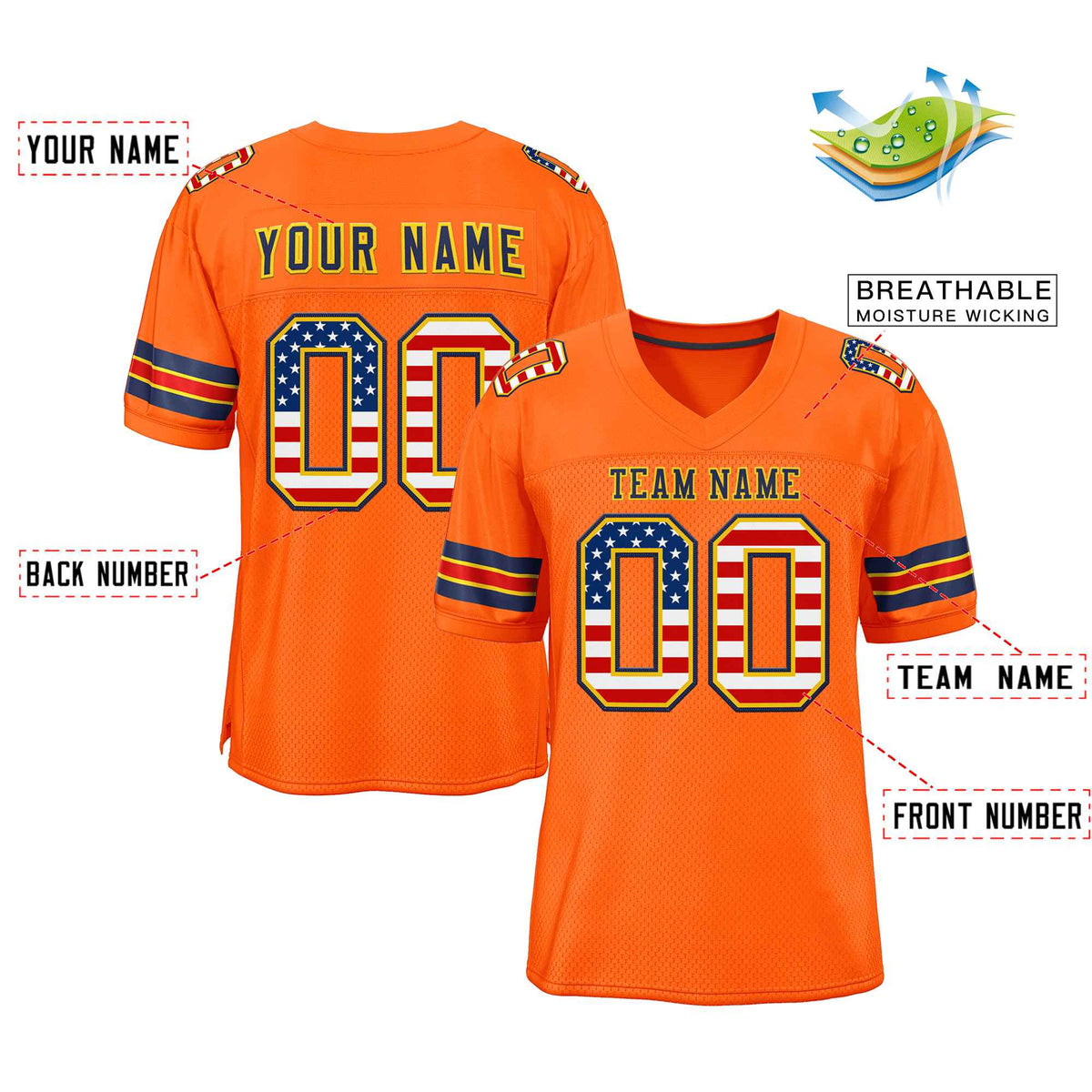 Custom Orange Navy-Gold Classic Style Authentic American Football Jersey| KXKSHOP