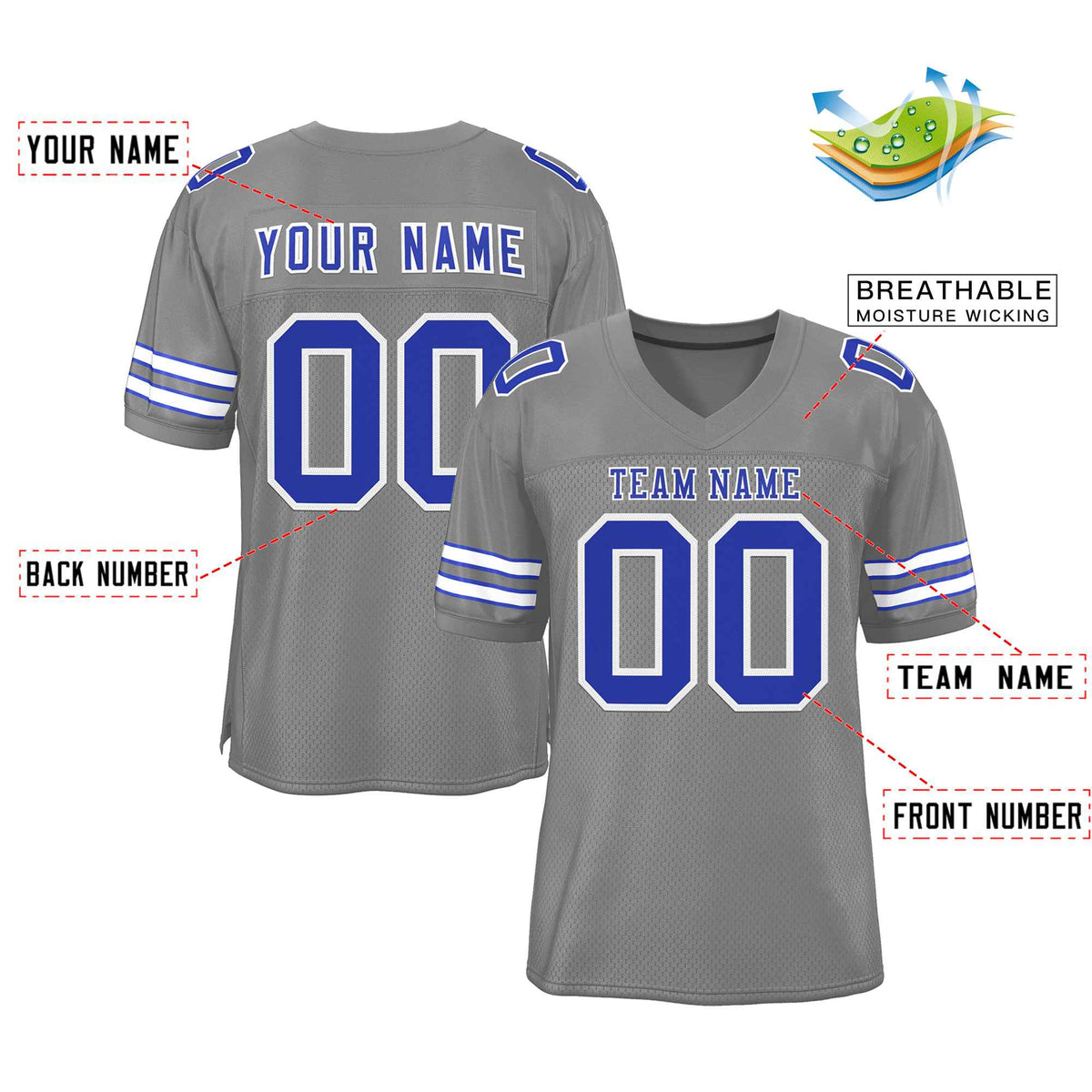 Custom Gray Royal-White Classic Style Authentic American Football Jersey| KXKSHOP