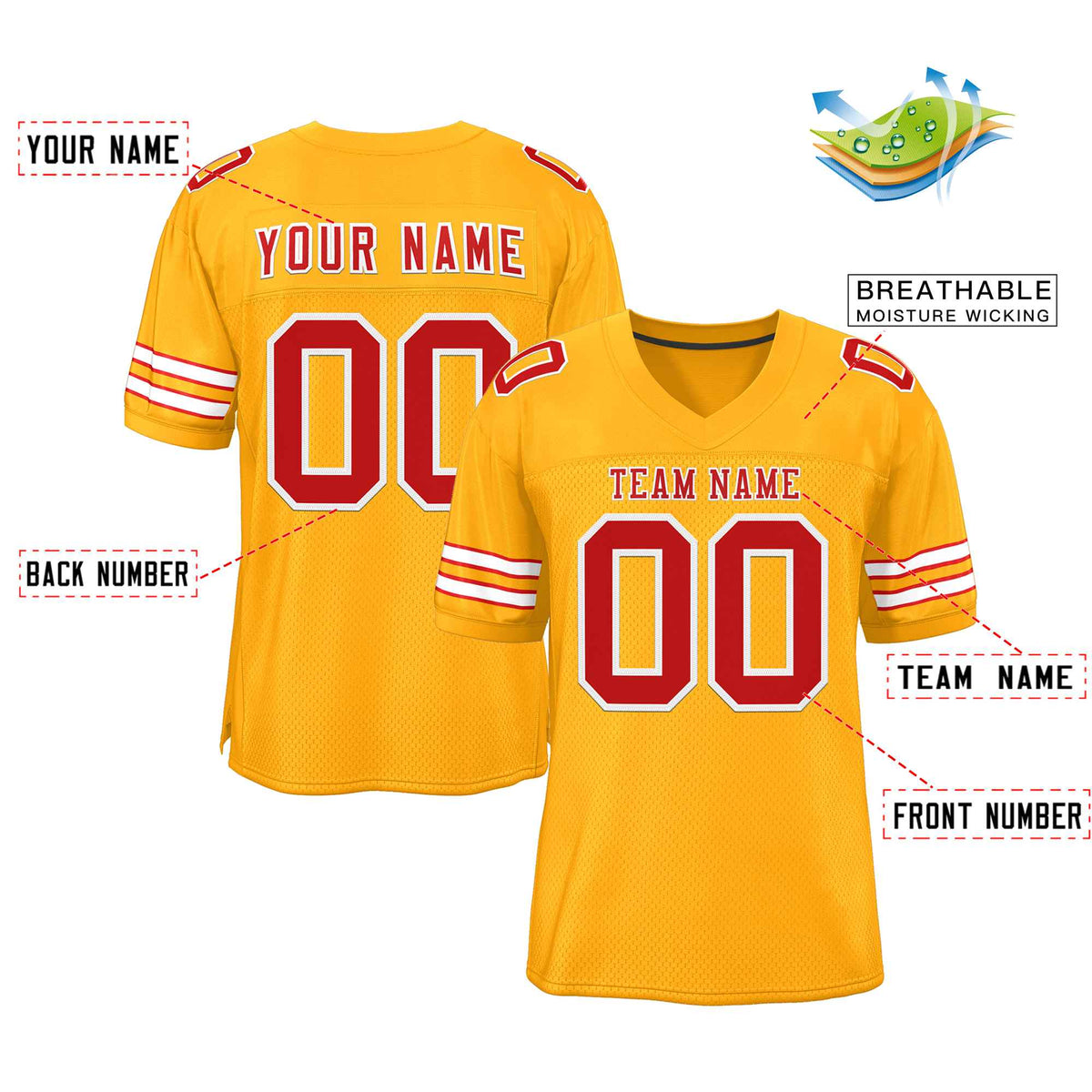 Custom Gold Red-White Classic Style Authentic American Football Jersey| KXKSHOP