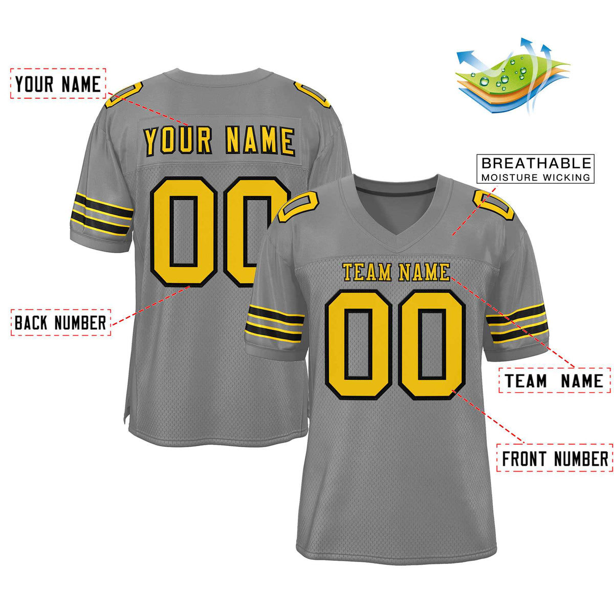Custom Gray Gold-Black Classic Style Authentic American Football Jersey| KXKSHOP