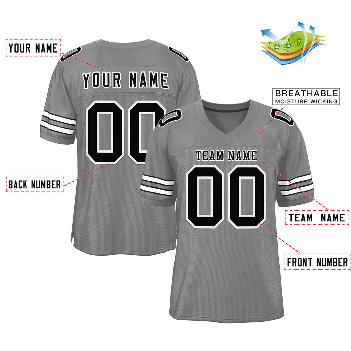 Custom Gray Black-White Classic Style Authentic American Football Jersey| KXKSHOP