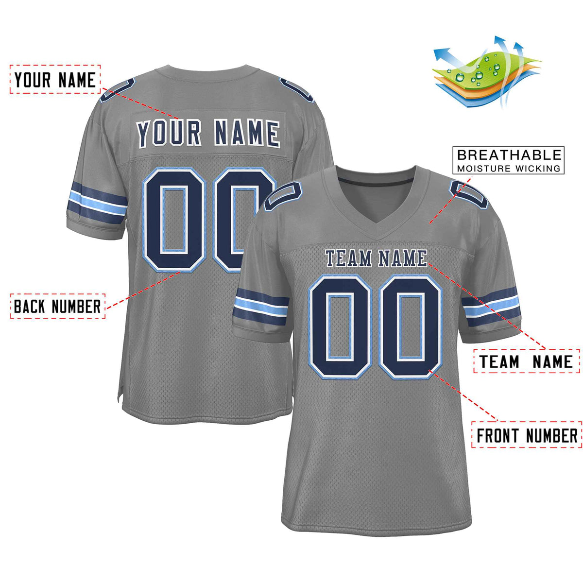 Custom Gray Navy-White Classic Style Authentic American Football Jersey| KXKSHOP