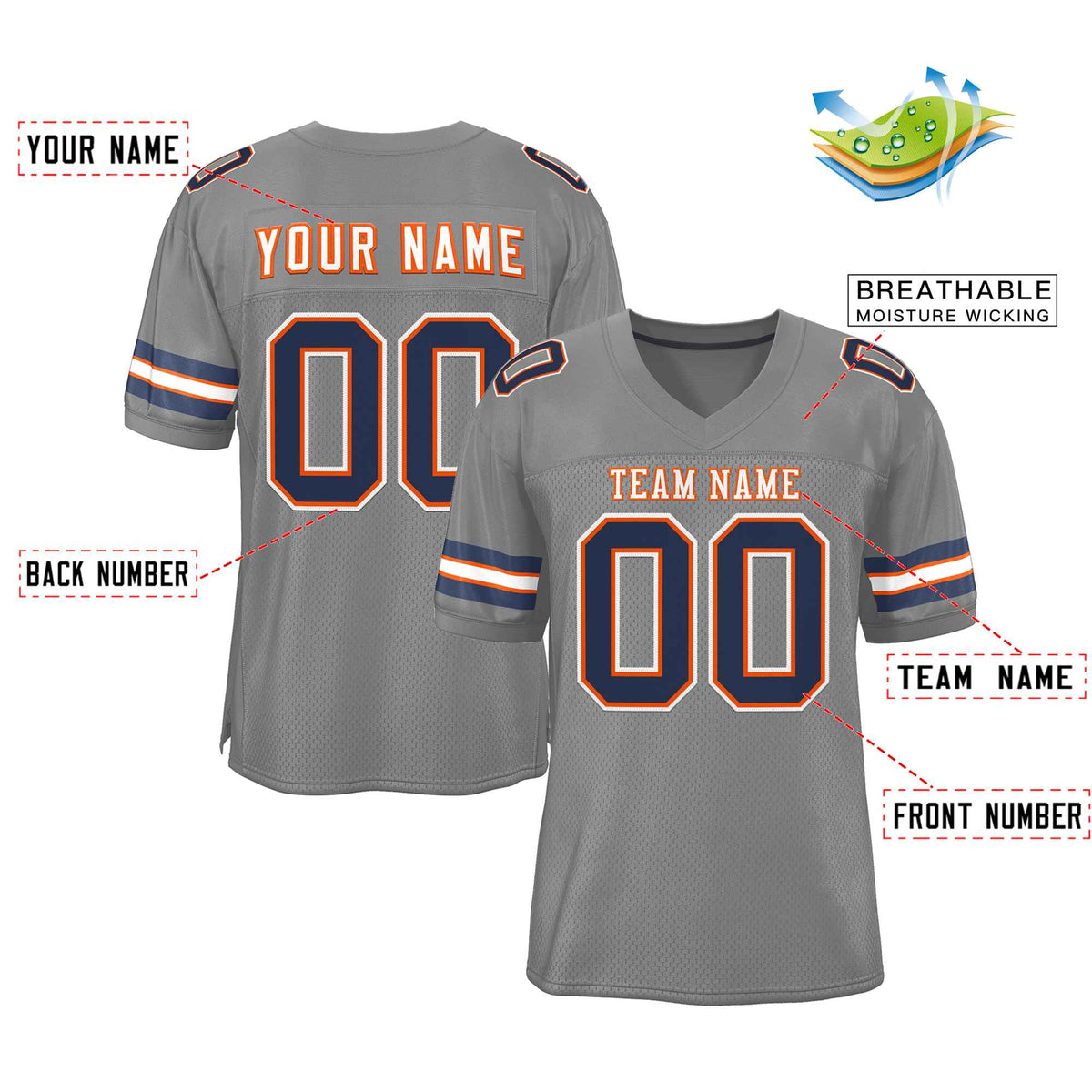 Custom Gray White-Orange Classic Style Authentic American Football Jersey| KXKSHOP