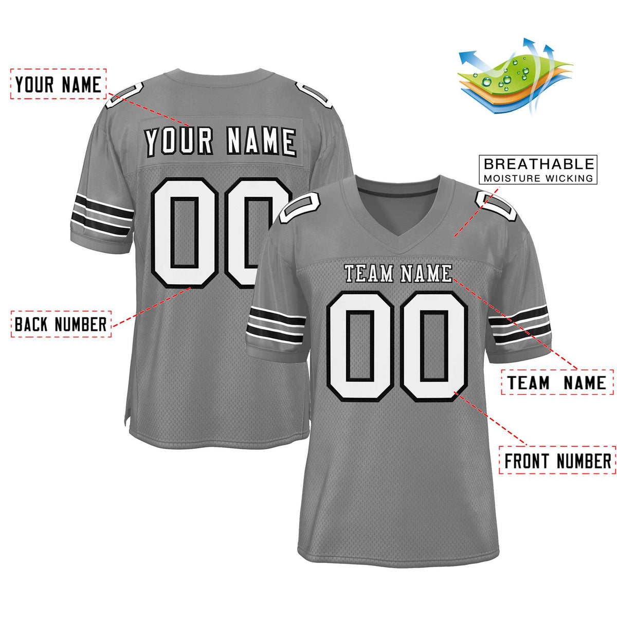 Custom Gray White-Black Classic Style Authentic American Football Jersey| KXKSHOP