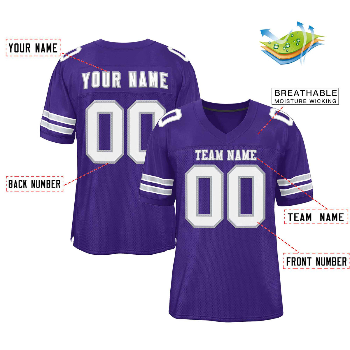 Custom Purple White-Gray Classic Style Authentic American Football Jersey| KXKSHOP