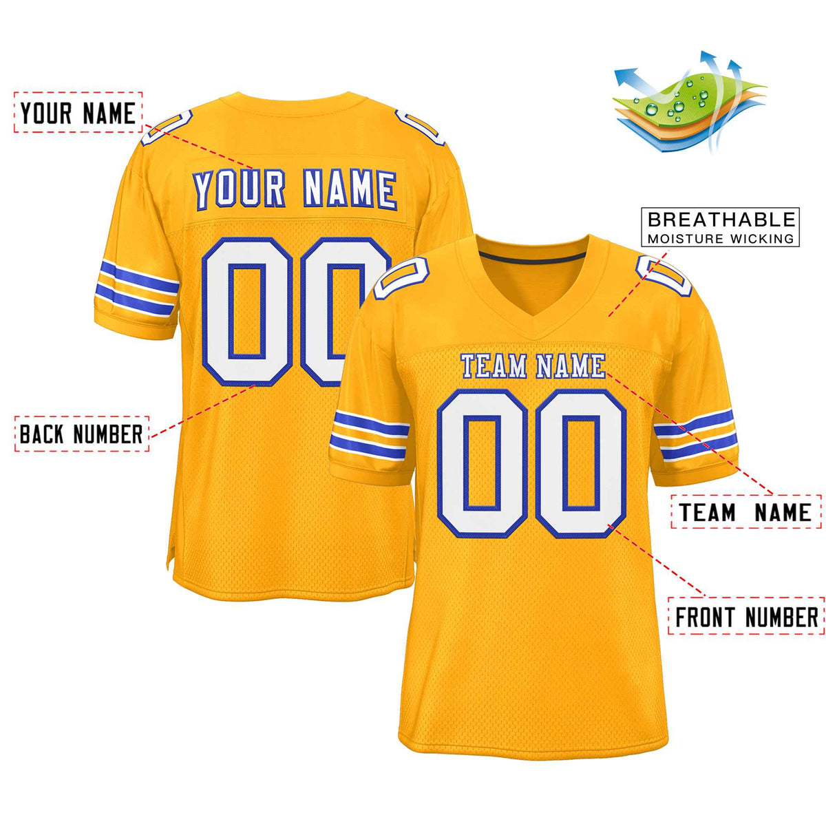 Custom Gold White-Royal Classic Style Authentic American Football Jersey| KXKSHOP