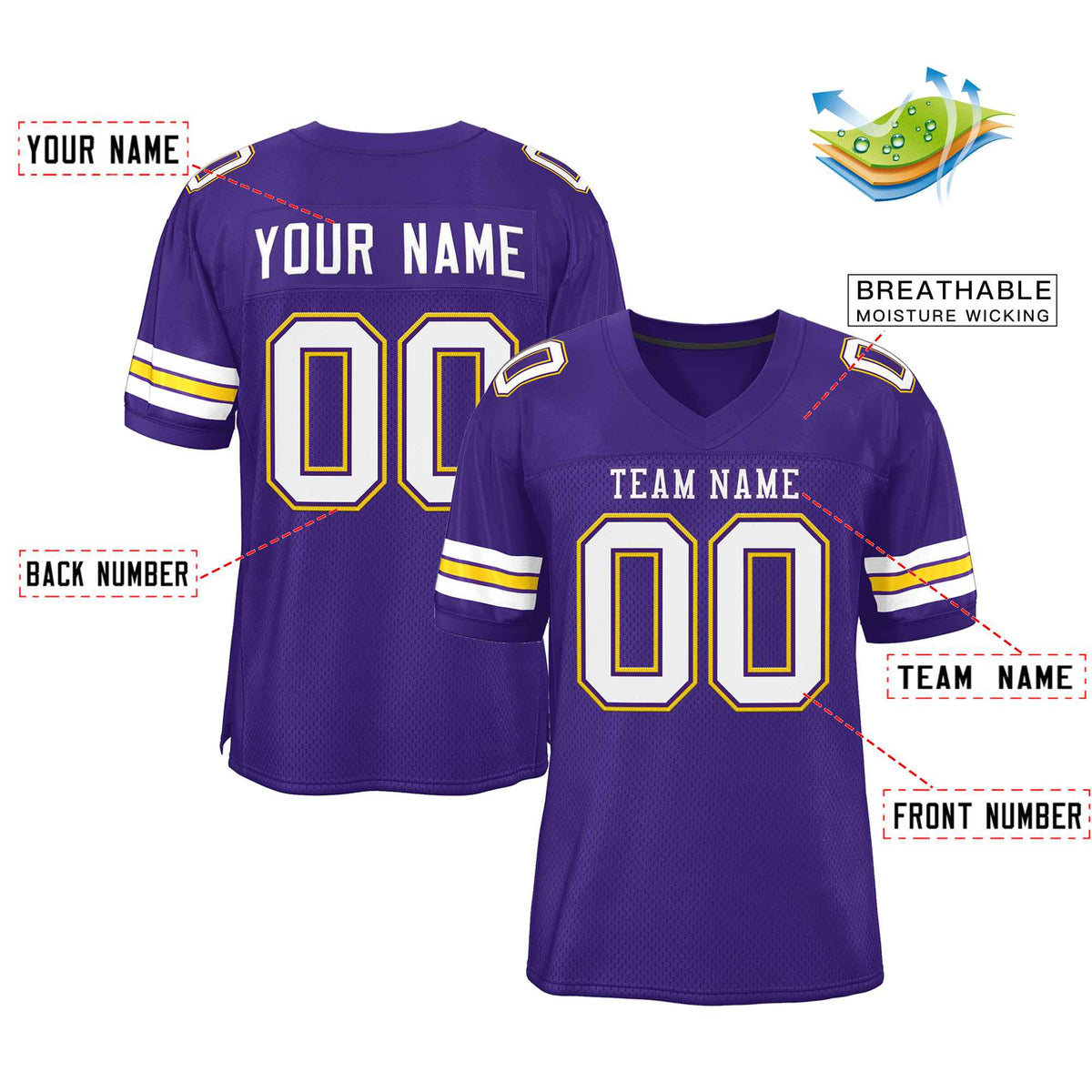Custom Purple White-Purple Classic Style Authentic American Football Jersey| KXKSHOP