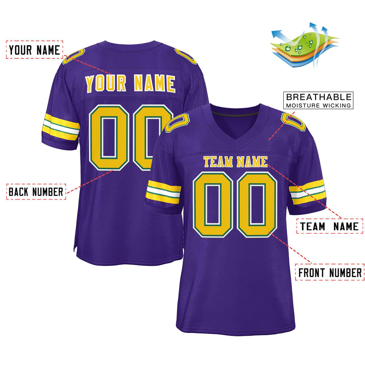 Custom Purple Gold-White Classic Style Authentic American Football Jersey| KXKSHOP