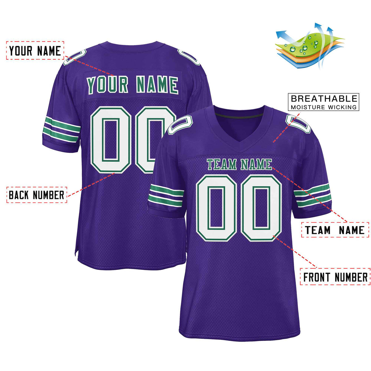 Custom Purple Kelly Green-White Classic Style Authentic American Football Jersey| KXKSHOP