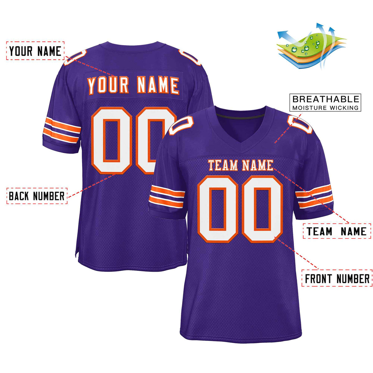 Custom Purple White-Orange Classic Style Authentic American Football Jersey| KXKSHOP