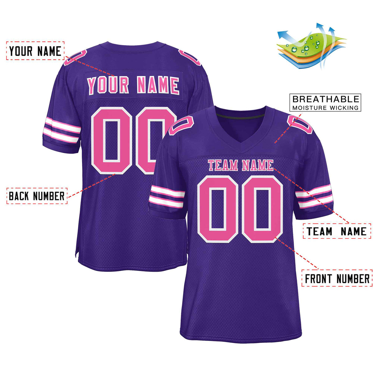 Custom Purple Pink-White Classic Style Authentic American Football Jersey| KXKSHOP