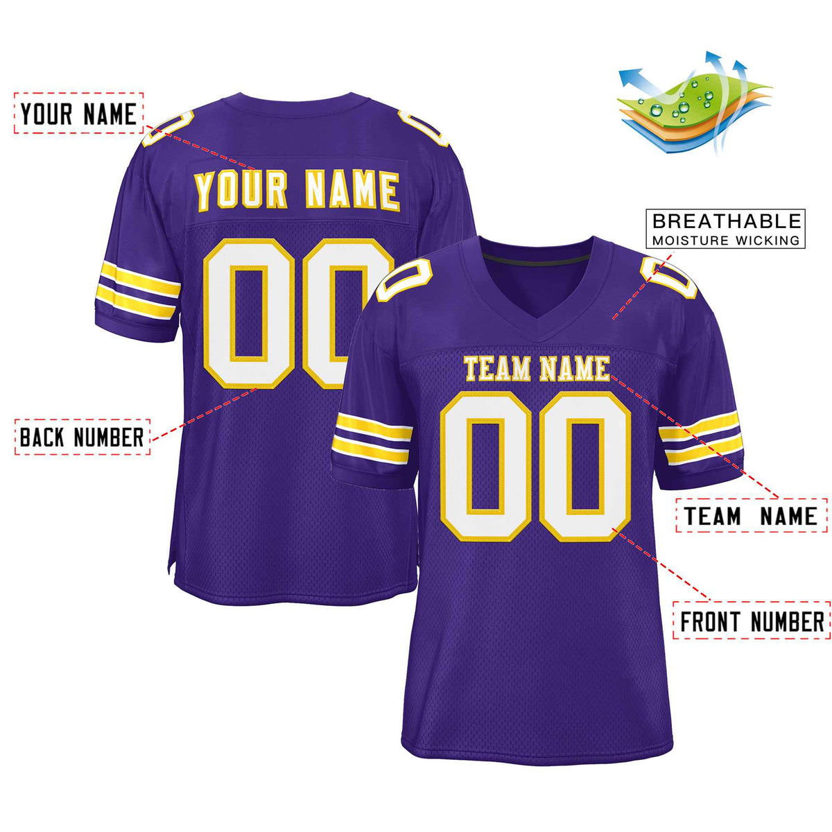 Custom Purple White-Gold Classic Style Authentic American Football Jersey| KXKSHOP