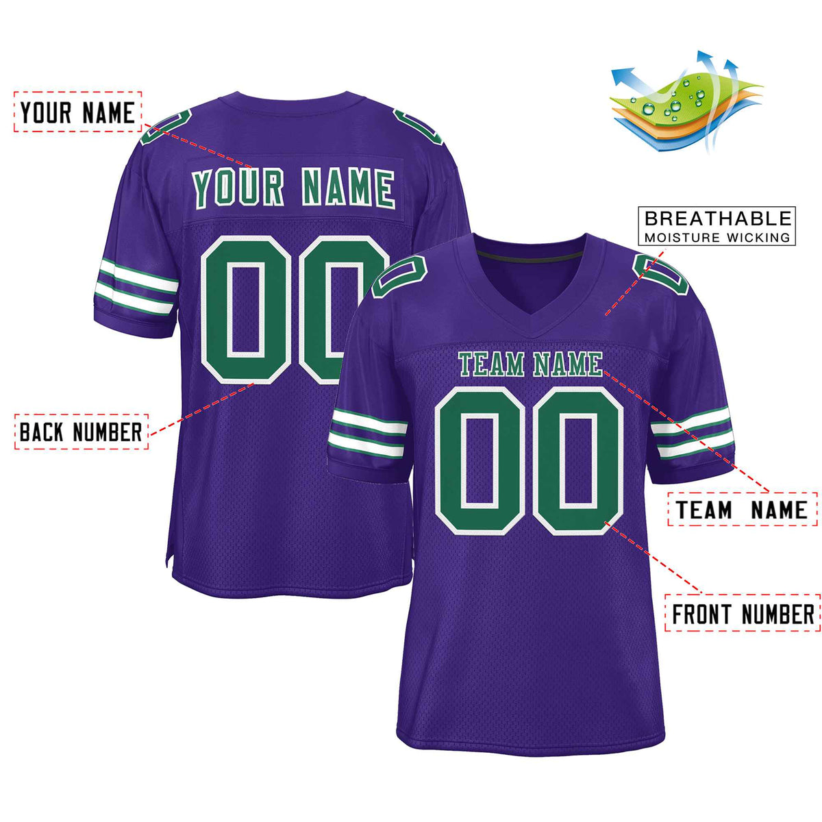 Custom Purple Kelly Green-White Classic Style Authentic American Football Jersey| KXKSHOP