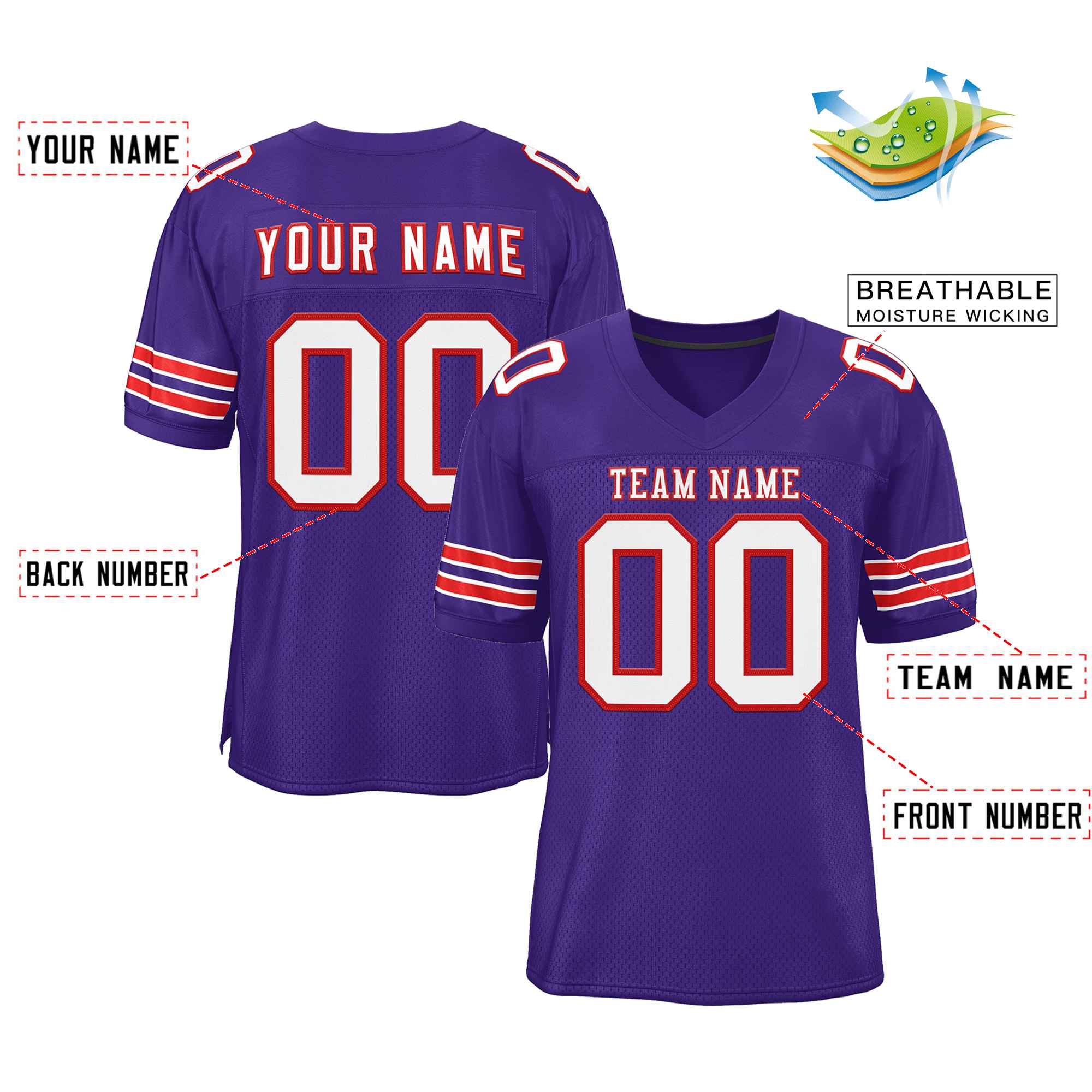 Custom Purple White-Red Classic Style Authentic American Football Jersey| KXKSHOP