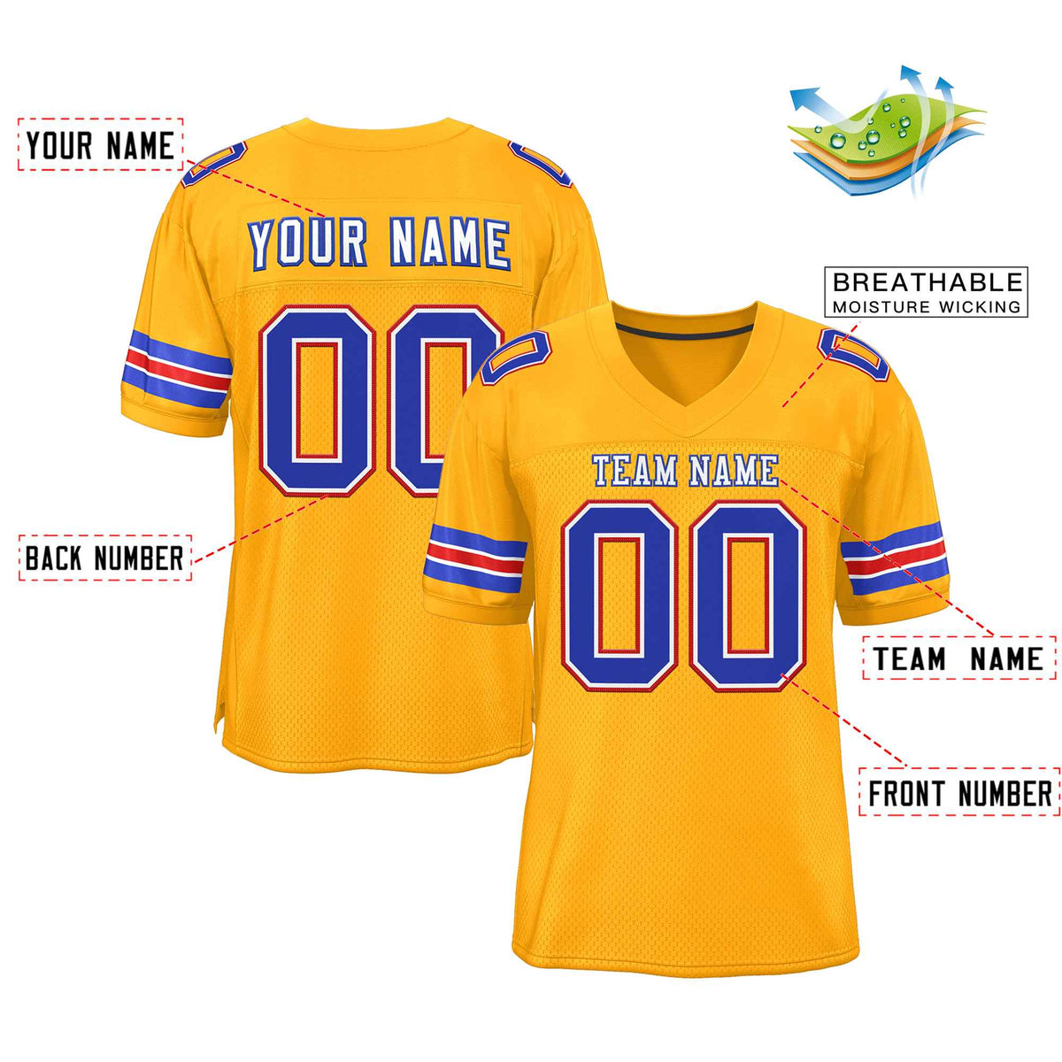 Custom Gold White-Royal Classic Style Authentic American Football Jersey| KXKSHOP