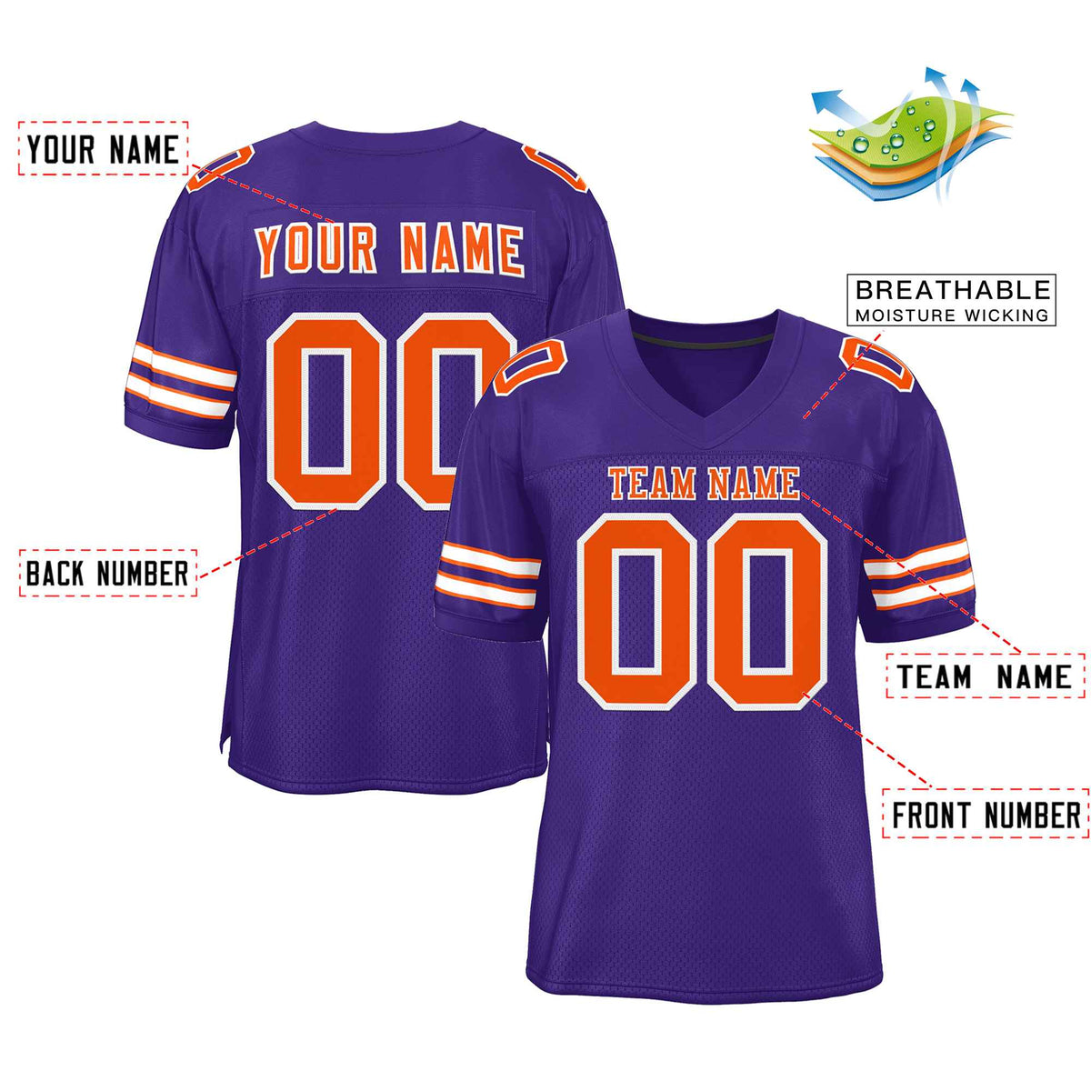 Custom Purple Orange-White Classic Style Authentic American Football Jersey| KXKSHOP