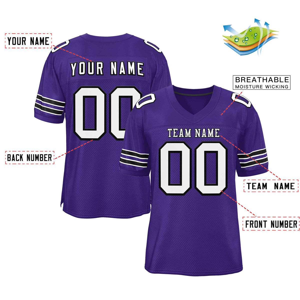 Custom Purple White-Black Classic Style Authentic American Football Jersey| KXKSHOP
