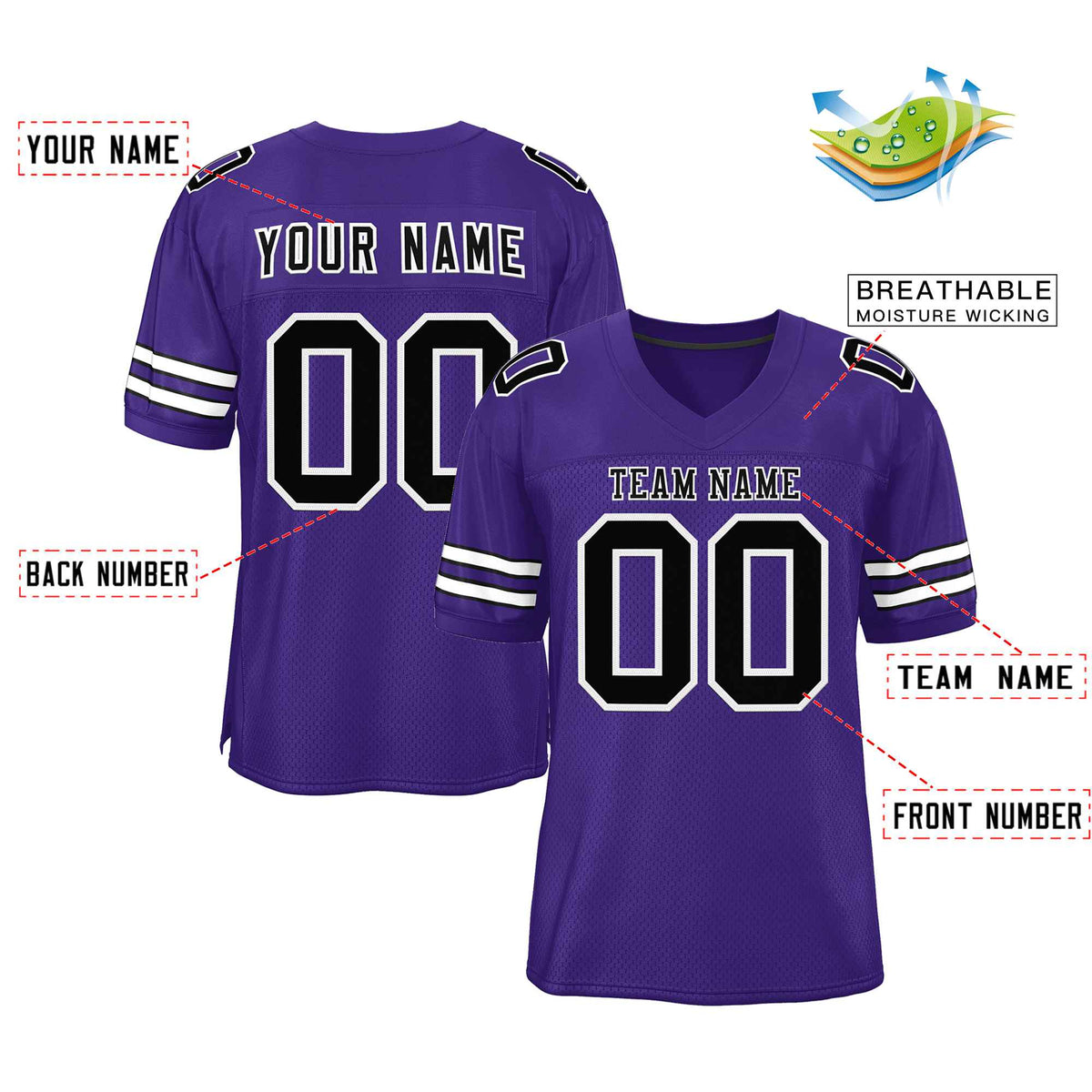 Custom Purple Black-White Classic Style Authentic American Football Jersey| KXKSHOP