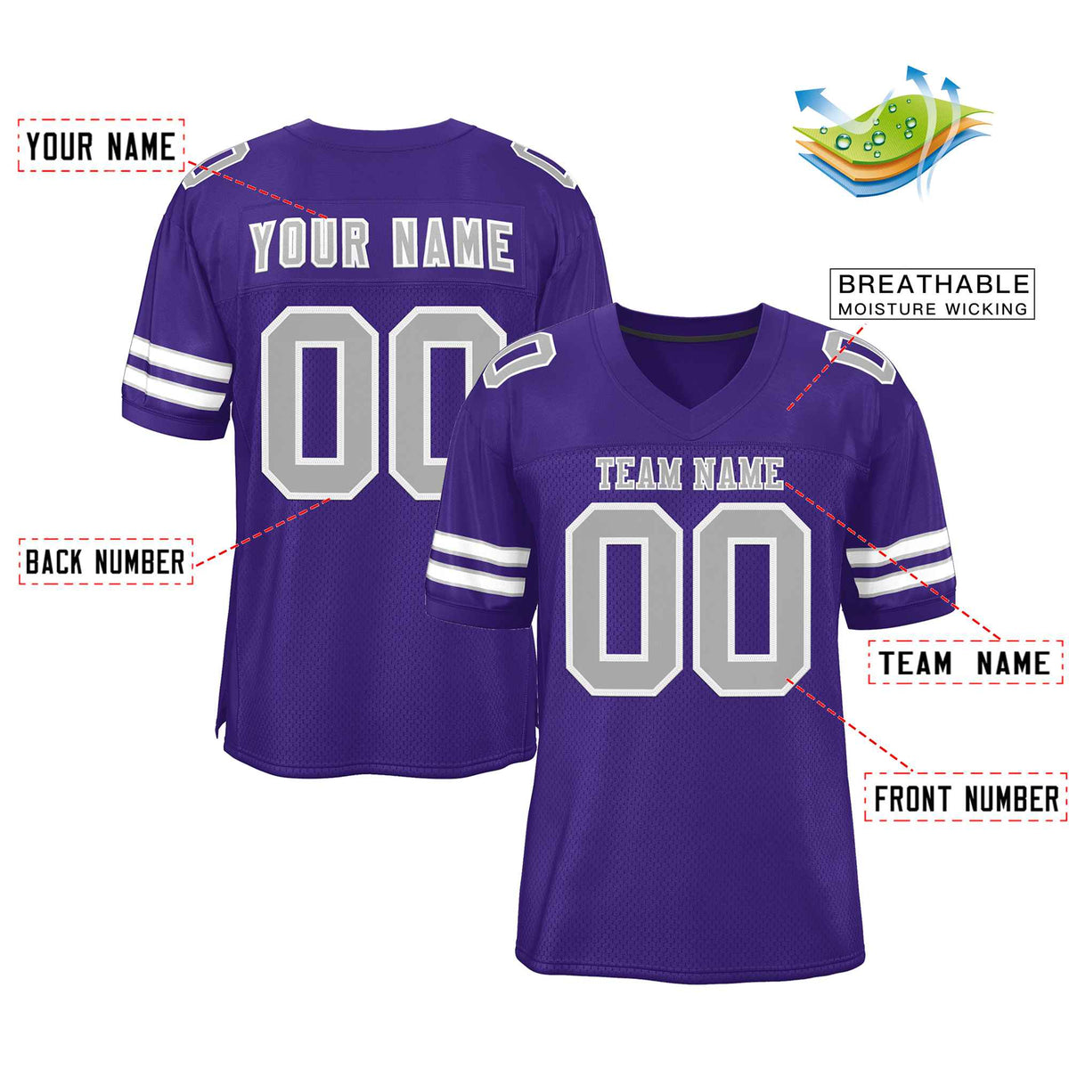 Custom Purple Gray-White Classic Style Authentic American Football Jersey| KXKSHOP