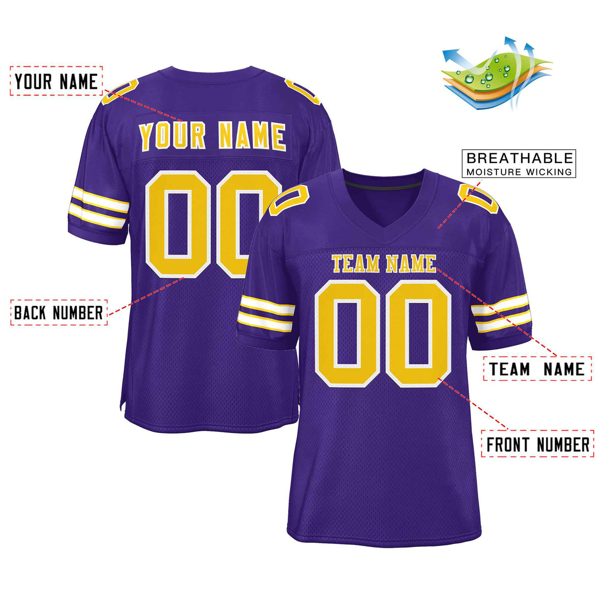 Custom Purple Gold-White Classic Style Authentic American Football Jersey| KXKSHOP
