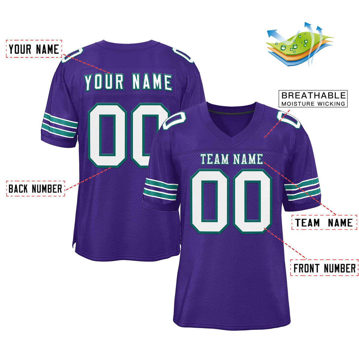Custom Purple White-Aqua Classic Style Authentic American Football Jersey| KXKSHOP