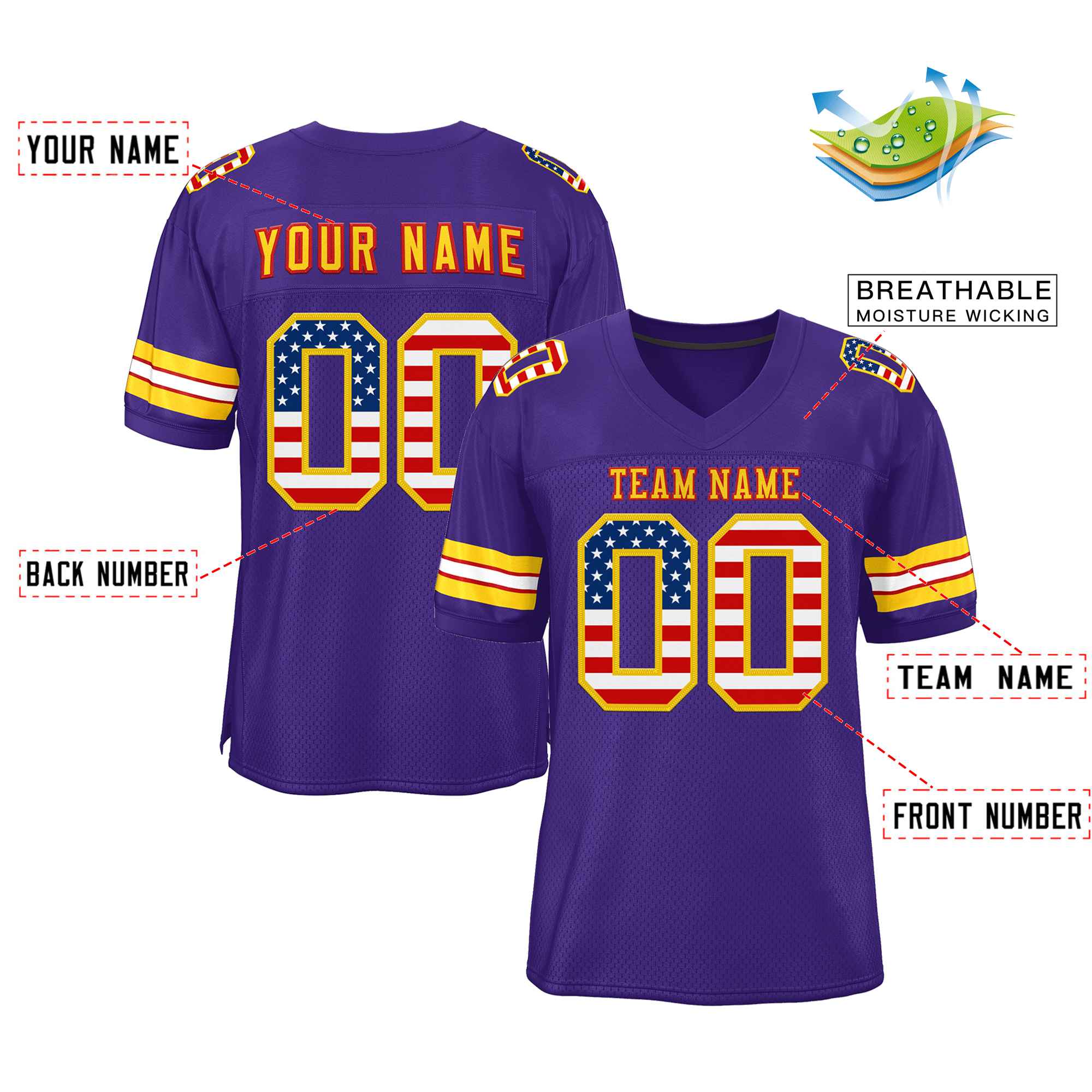 Custom Purple Gold-Red Classic Style Authentic American Football Jersey| KXKSHOP