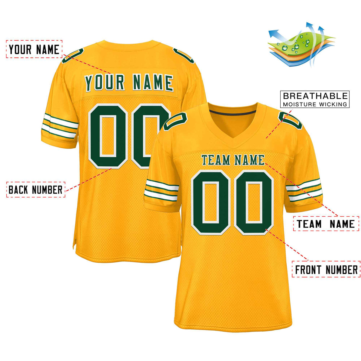 Custom Gold Green-White Classic Style Authentic American Football Jersey| KXKSHOP