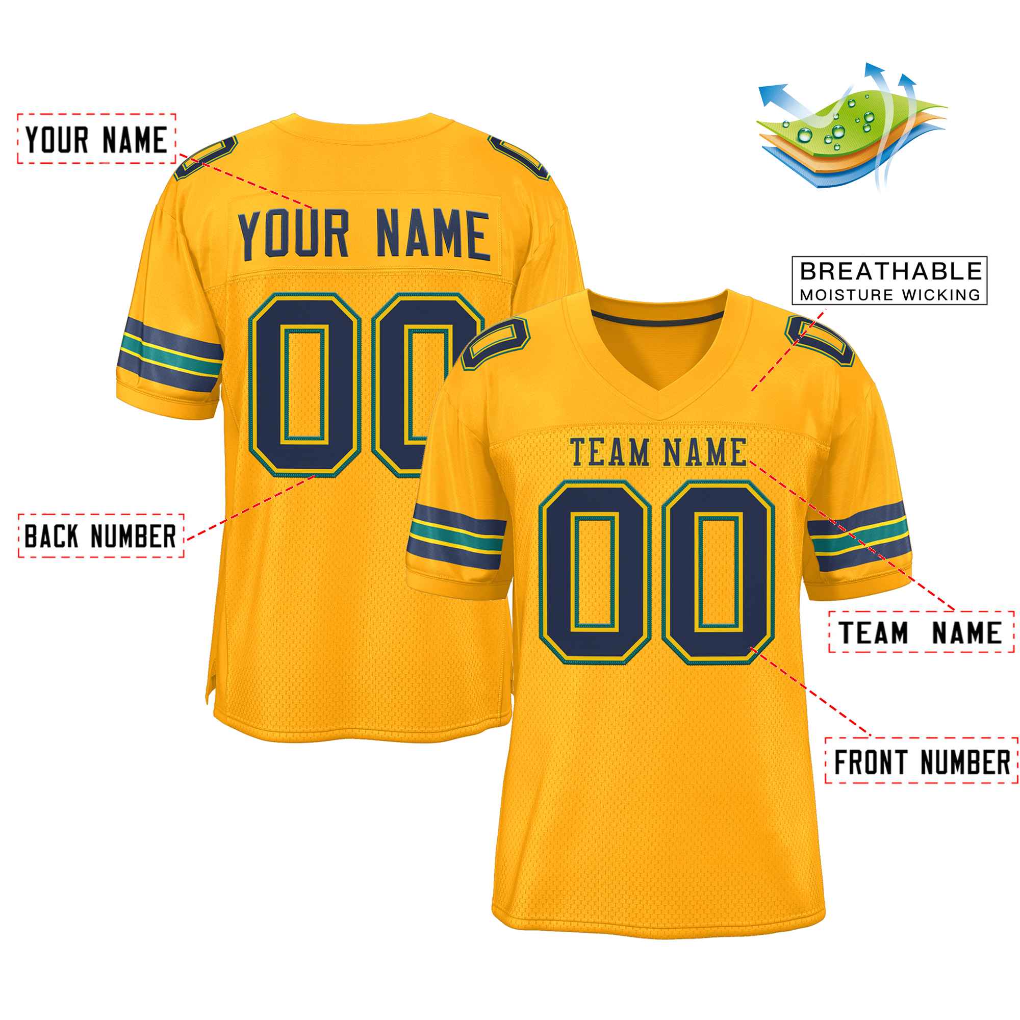 Custom Gold Navy-Gold Classic Style Authentic American Football Jersey| KXKSHOP