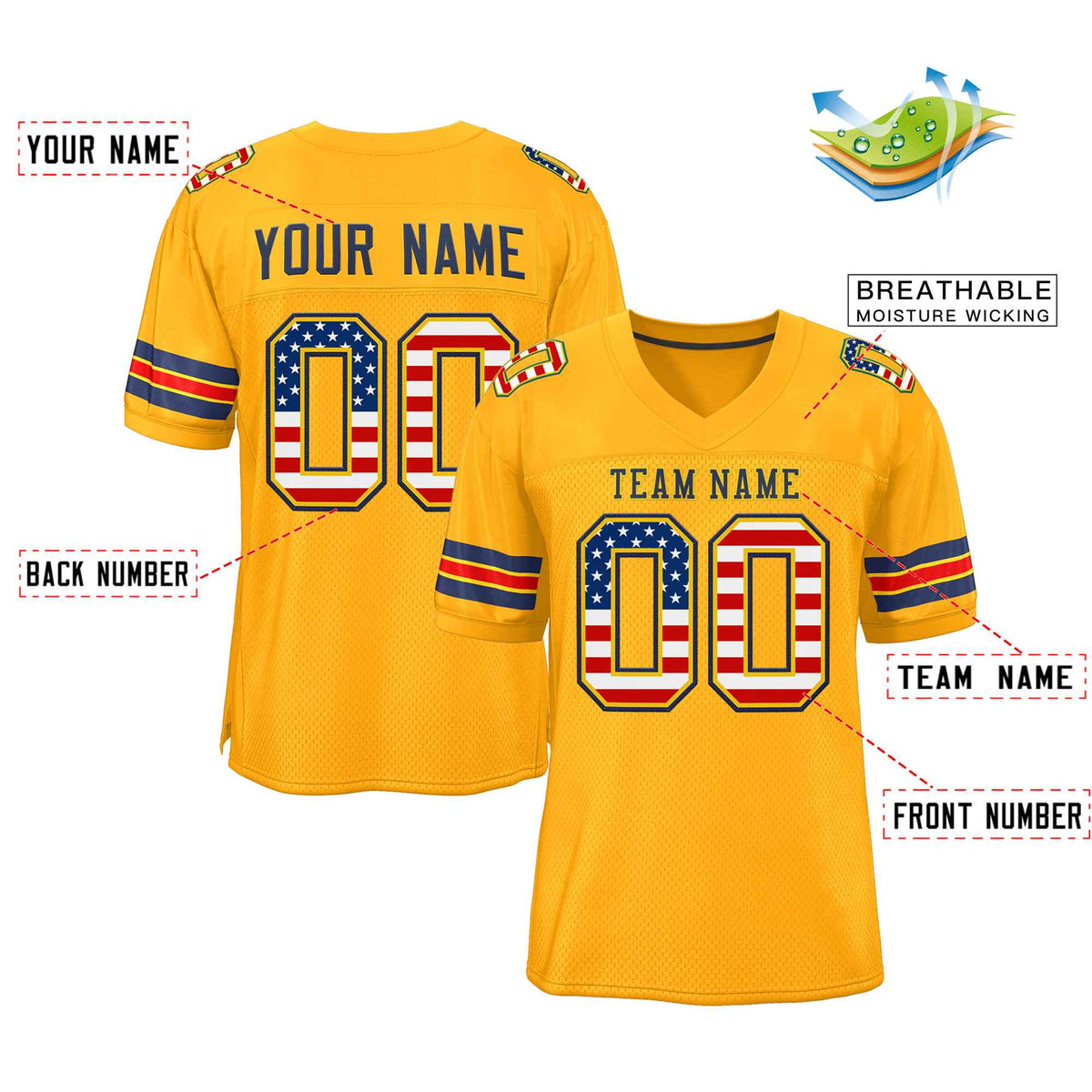 Custom Gold Navy-Gold Classic Style Authentic American Football Jersey| KXKSHOP