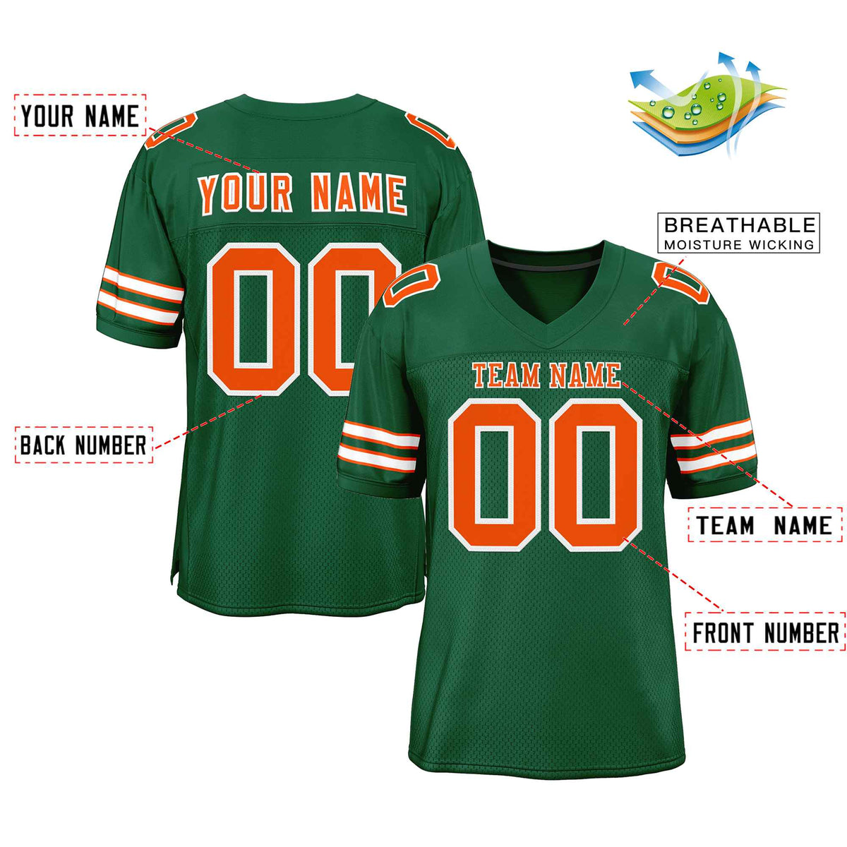 Custom Green Orange-White Classic Style Authentic American Football Jersey| KXKSHOP