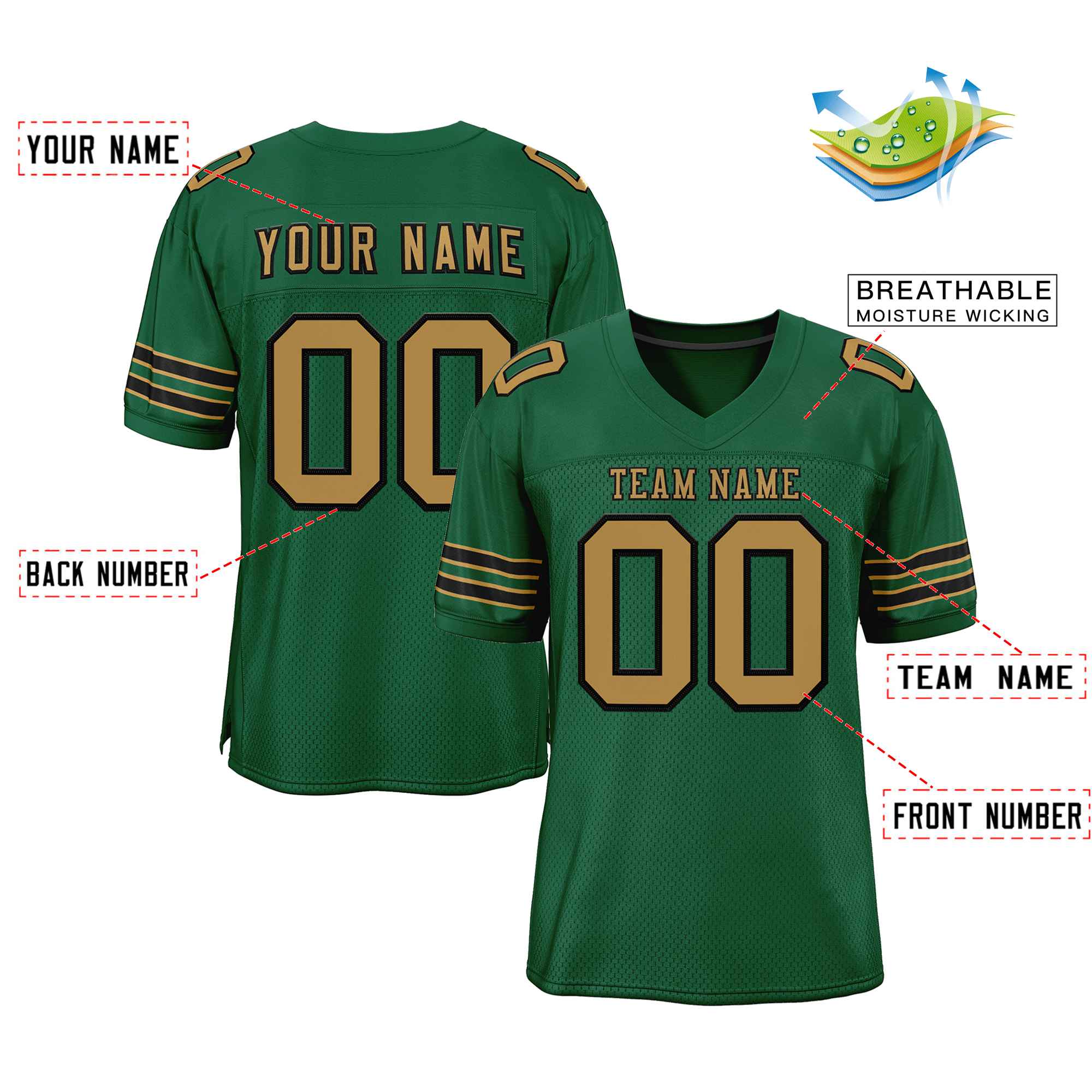 Custom Green Old Gold-Black Classic Style Authentic American Football Jersey| KXKSHOP