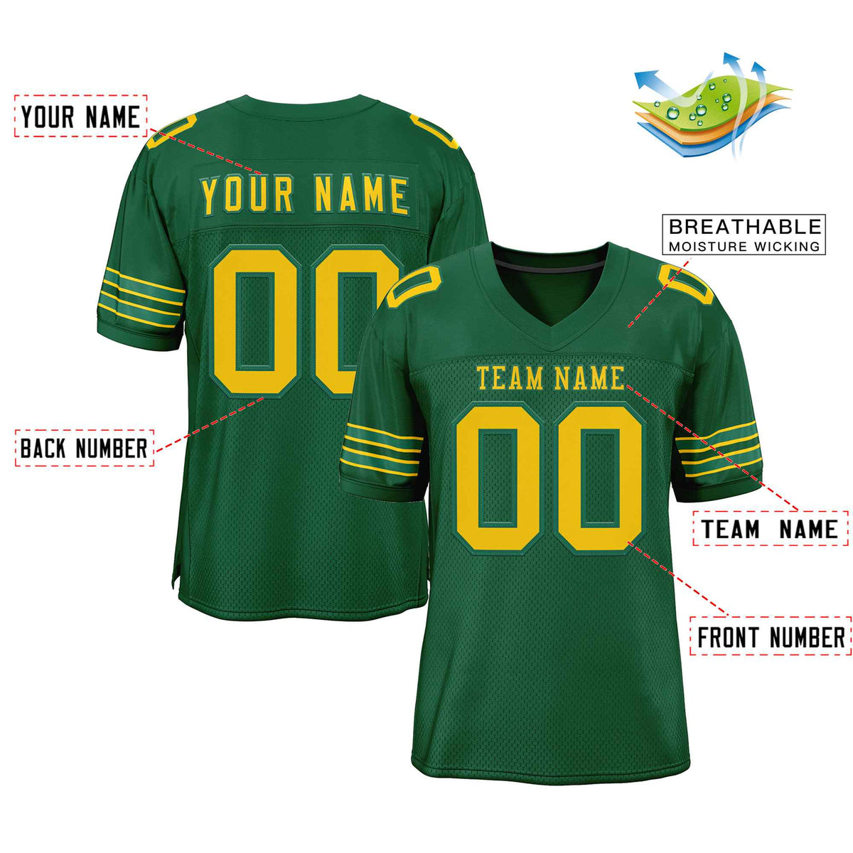 Custom Green Gold-Kelly Green Classic Style Authentic American Football Jersey| KXKSHOP