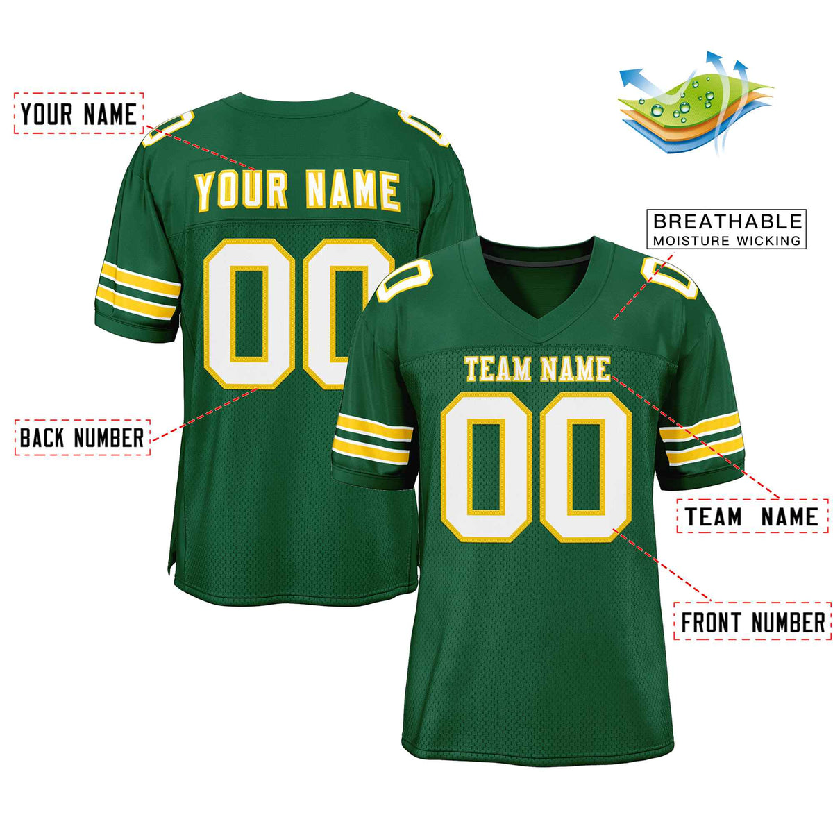 Custom Green White-Gold Classic Style Authentic American Football Jersey| KXKSHOP