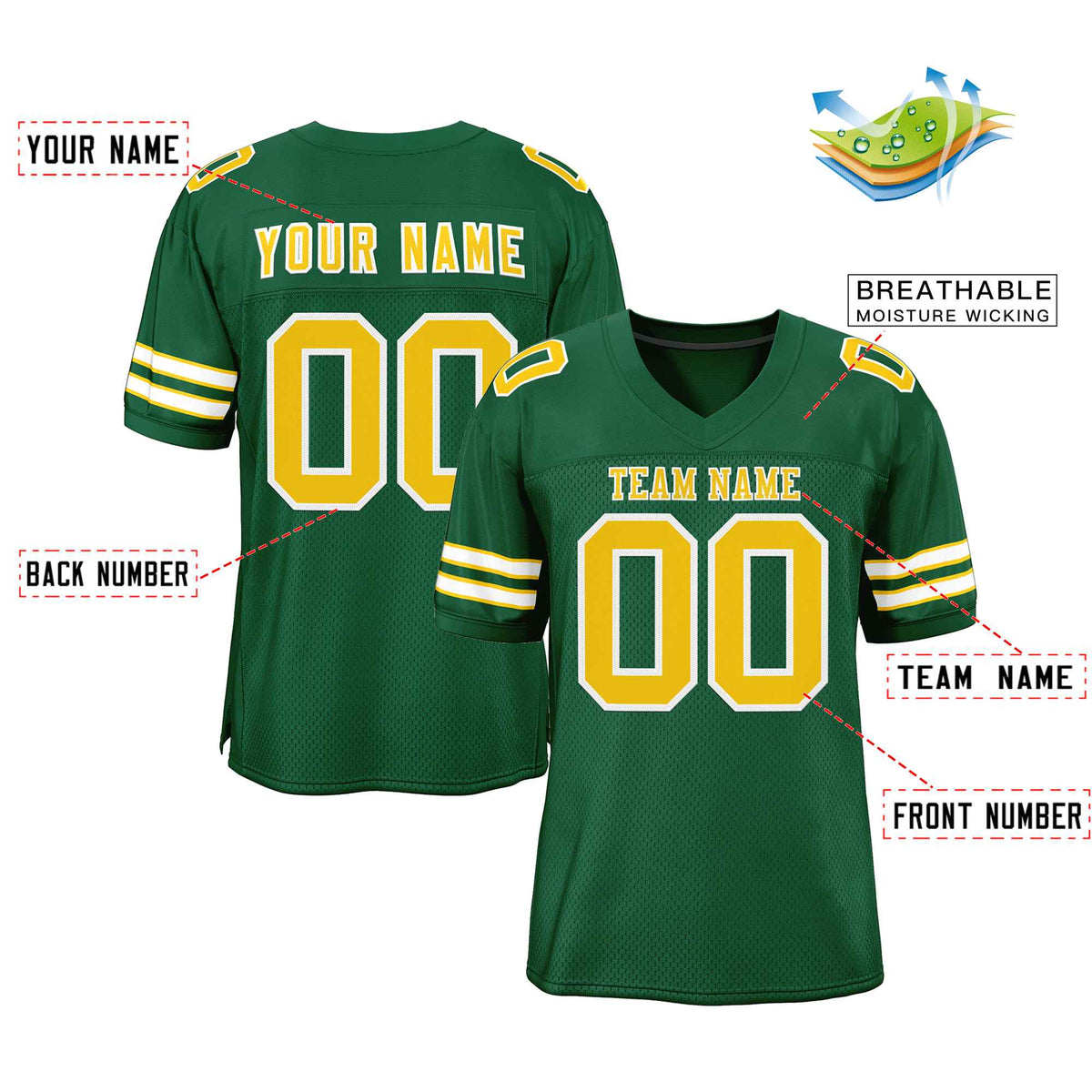 Custom Green Gold-White Classic Style Authentic American Football Jersey| KXKSHOP