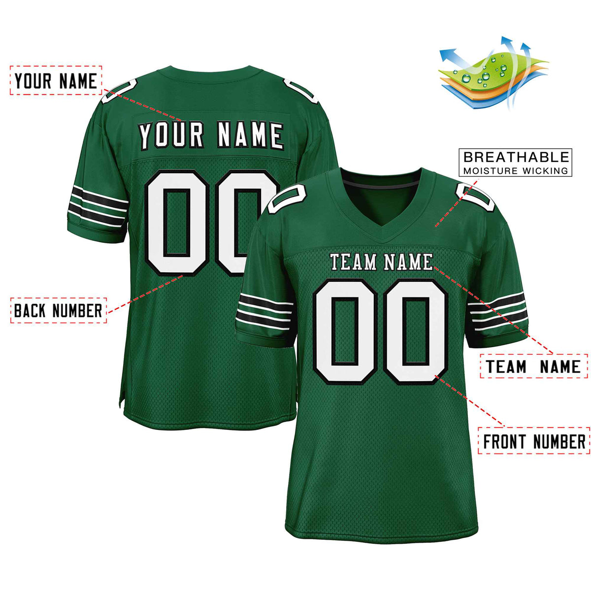 Custom Green White-Black Classic Style Authentic American Football Jersey| KXKSHOP