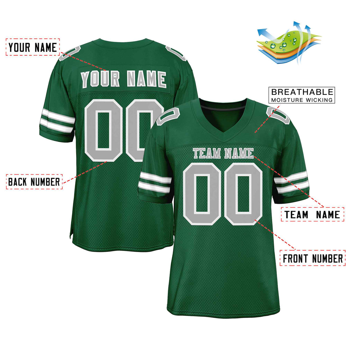 Custom Green Gray-White Classic Style Authentic American Football Jersey| KXKSHOP