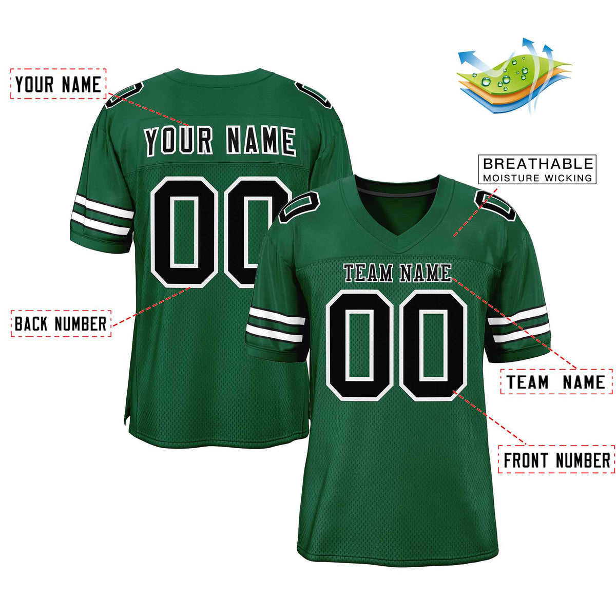Custom Green Black-White Classic Style Authentic American Football Jersey| KXKSHOP
