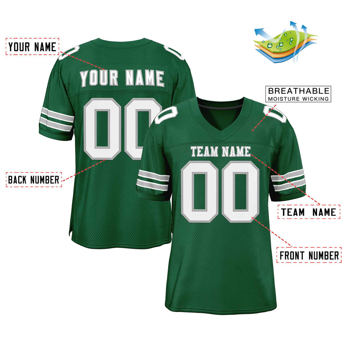 Custom Green White-Gray Classic Style Authentic American Football Jersey| KXKSHOP