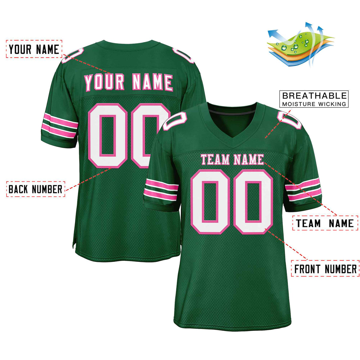 Custom Green White-Pink Classic Style Authentic American Football Jersey| KXKSHOP
