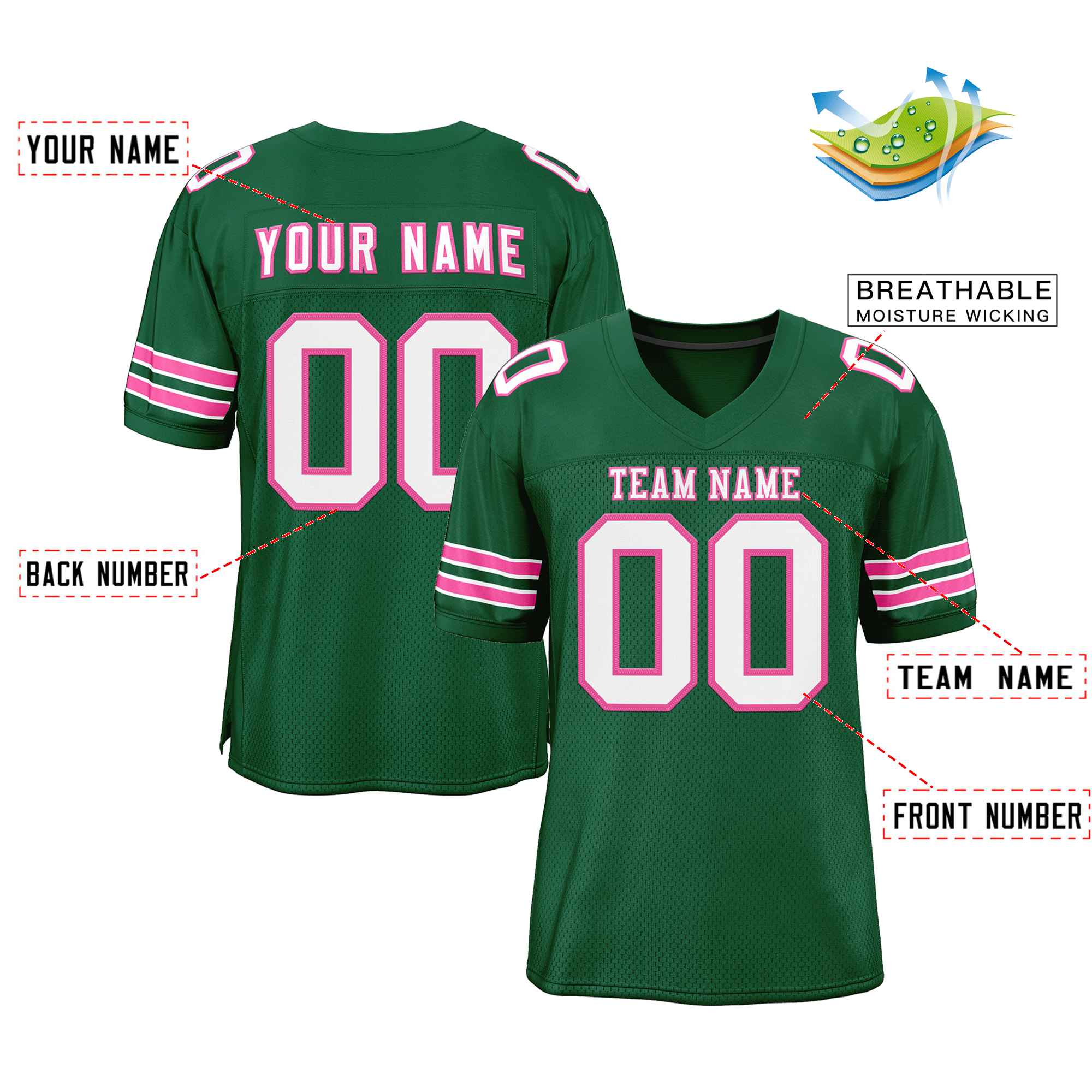 Custom Green White-Pink Classic Style Authentic American Football Jersey| KXKSHOP