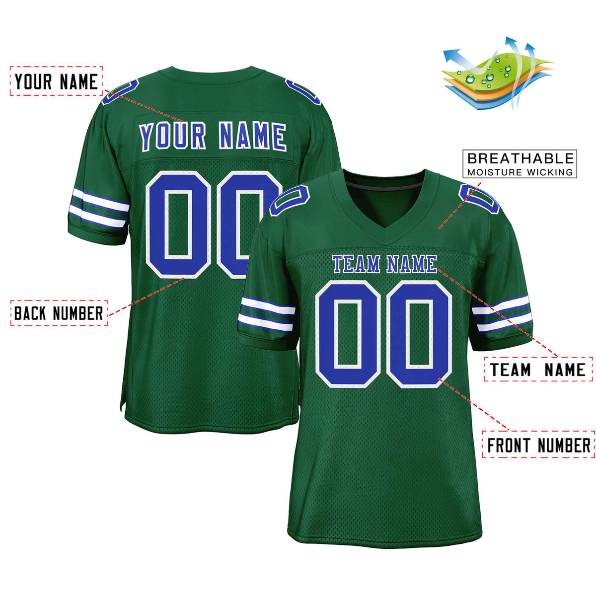 Custom Green Royal-White Classic Style Authentic American Football Jersey| KXKSHOP